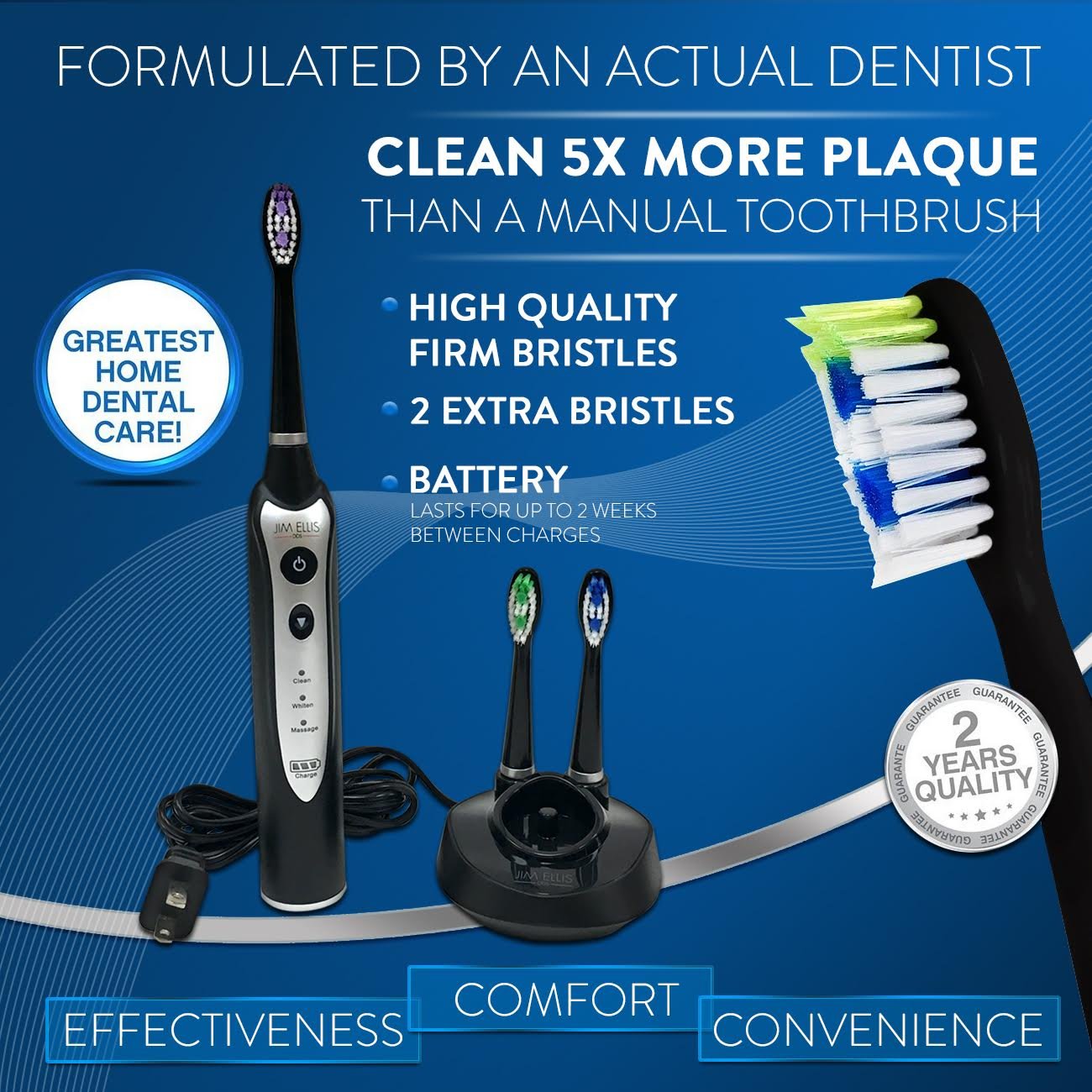 Cepillo dental eléctrico Dr Jim Ellis para higiene dental superior