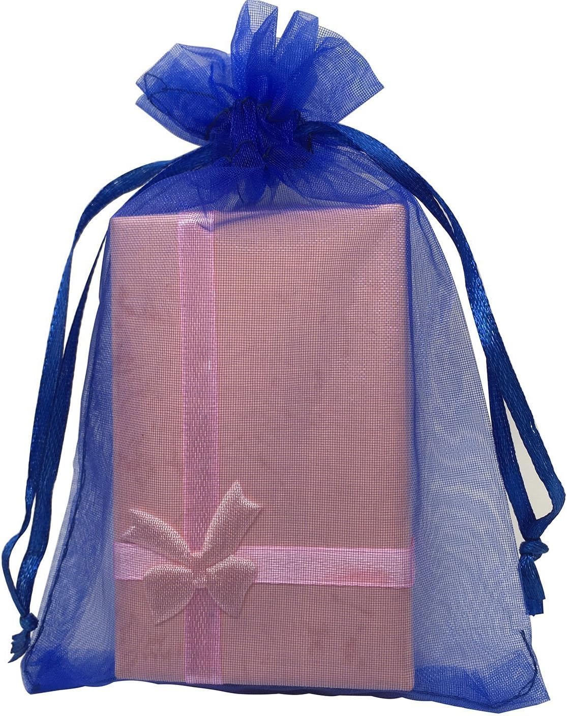 Wudygirl 50 bolsas de organza con cordón de 6 x 9 pulgadas, bolsas de joyería azul, velas de recuerdo de deshierbe, bolas de juguete cosmético, baby
