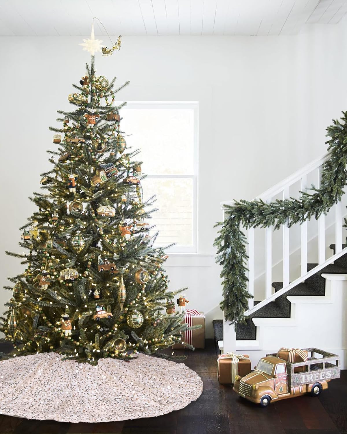 Faldón de árbol de Navidad dorado champán de 36 pulgadas, decoración de Navidad, falda redonda de terciopelo con lentejuelas para árbol pequeño para