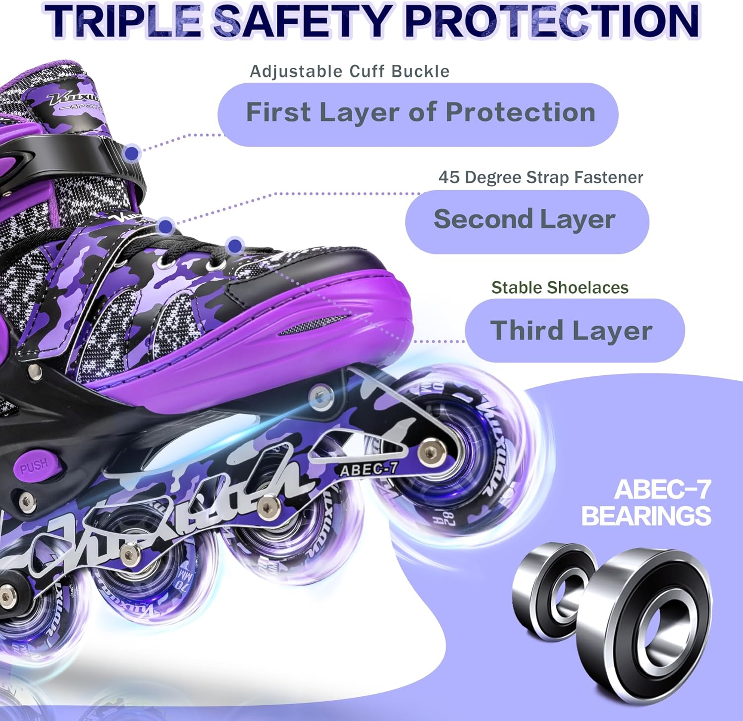 Kuxuan Skates Patines en línea ajustables para niños y jóvenes con ruedas de luz completa, camuflado, diversión al aire libre, patines iluminadores