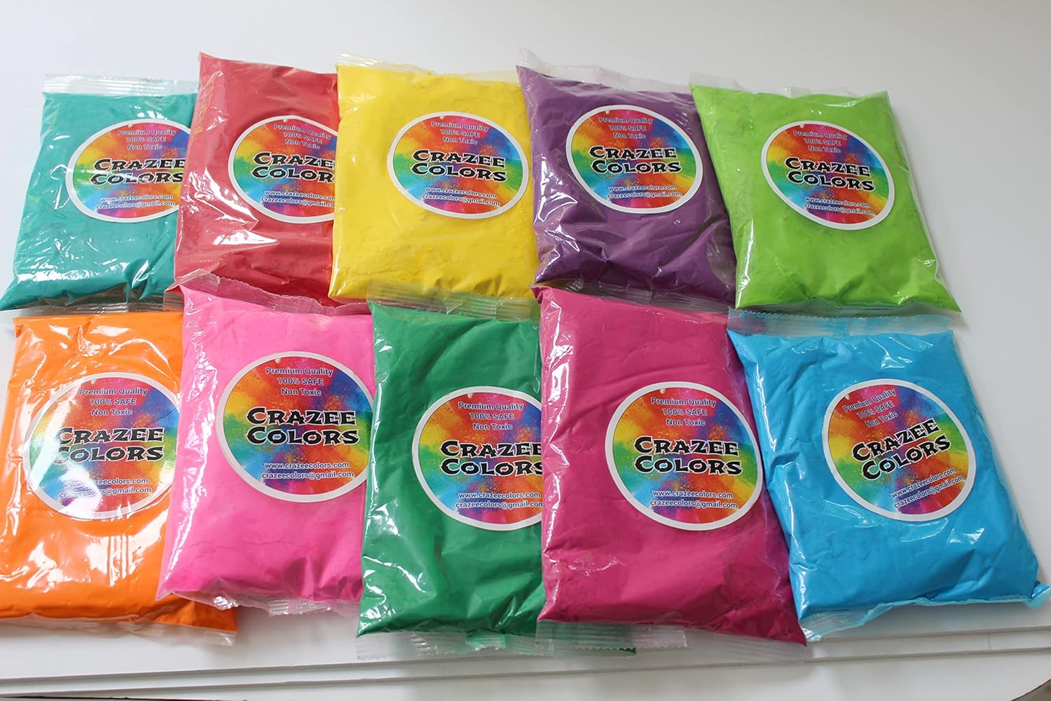 10 colores x 1.76 oz – Polvo de color Holi Premium CraZeeColors(TM)