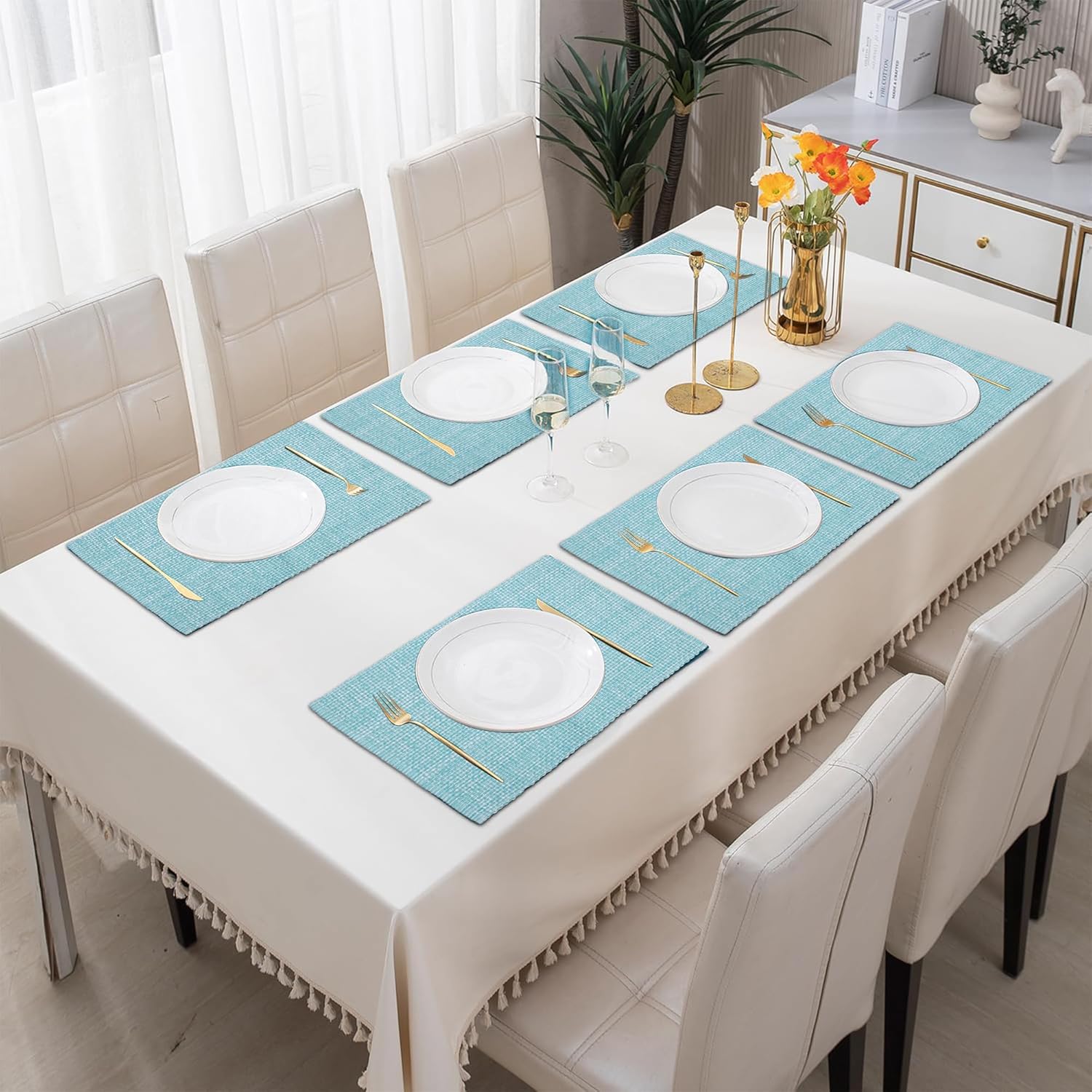 Urban Villa Manteles individuales para mesa de comedor, 100% algodón, 14 x 20 pulgadas, manteles individuales de gran tamaño, juego de 6 manteles