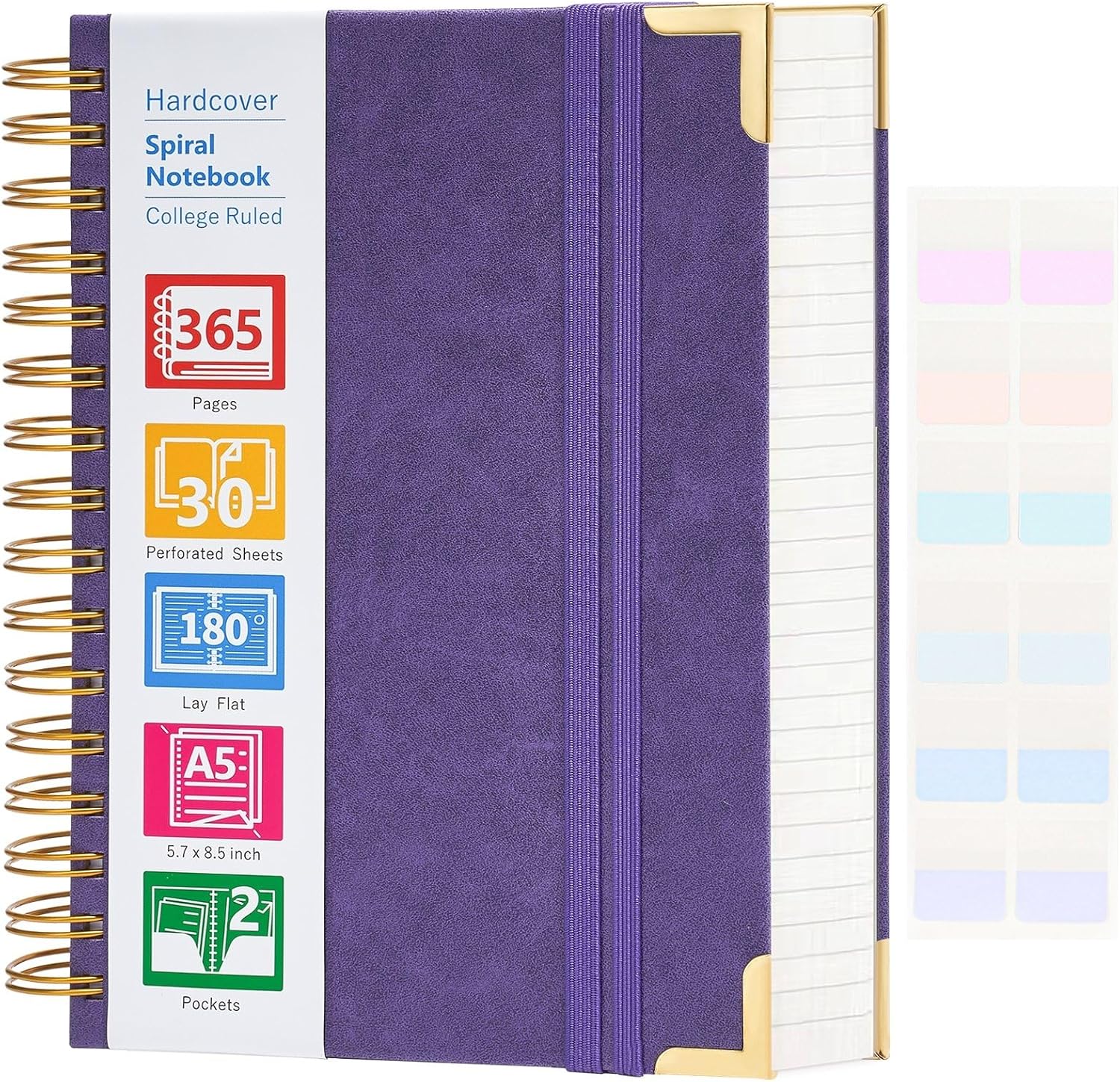 Cuaderno de espiral, cuaderno de cuero de tapa dura de 365 páginas, diario grande con rayas A5 para mujeres y hombres, cuadernos con rayas