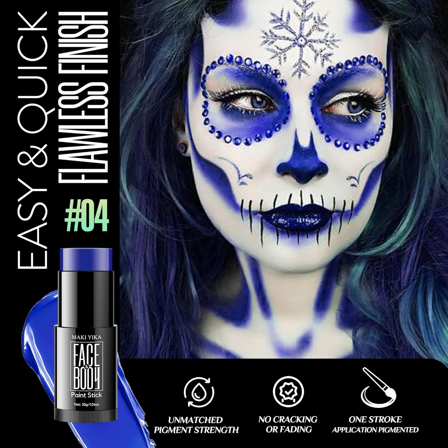 Barra de pintura azul para la cara y el cuerpo, palitos negros para deportes, maquillaje SFX no tóxico para esqueleto fantasma, disfraz de