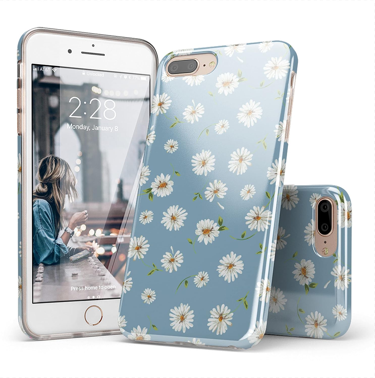 Casely Funda para iPhone 678 Plus  Daisy Daydream Baby Blue Floral Hard Shell Funda para teléfono