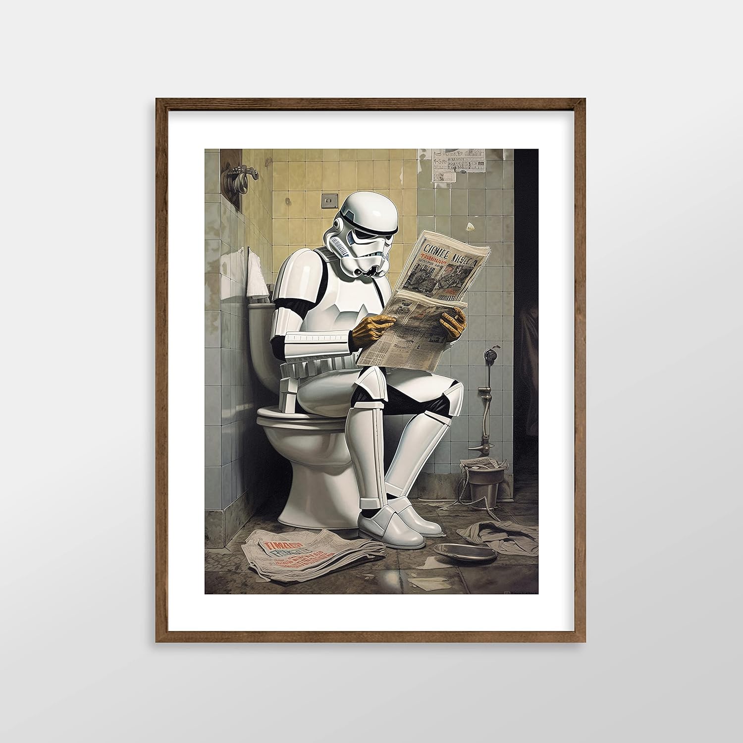 Star Wars Bathroom Décor Art Print – Premium Giclee Fine Art Print – Aesthetic Modern Vintage Painting Style Darth Vader Stormtrooper Yoda Print