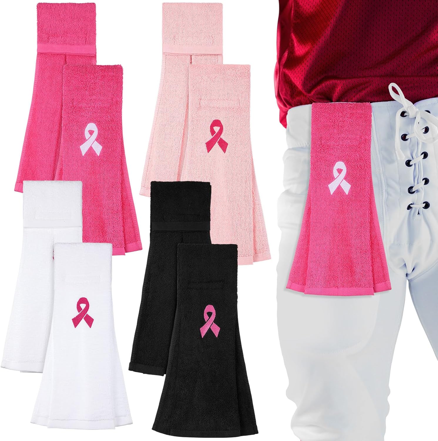 Preboun 8 toallas de fútbol con cinta rosa, toalla de campo de fútbol con cierre, accesorios de fútbol para jóvenes, hombres y mujeres, deportes,