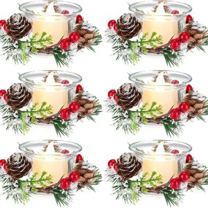 18 piezas de vela de Navidad candelabros de bayas artificiales con candelita de vidrio y velas votivas para decoración de Navidad 18 piezas de vela de Navidad candelabros de bayas artificiales con candelita de vidrio y velas votivas para decoración de Navidad