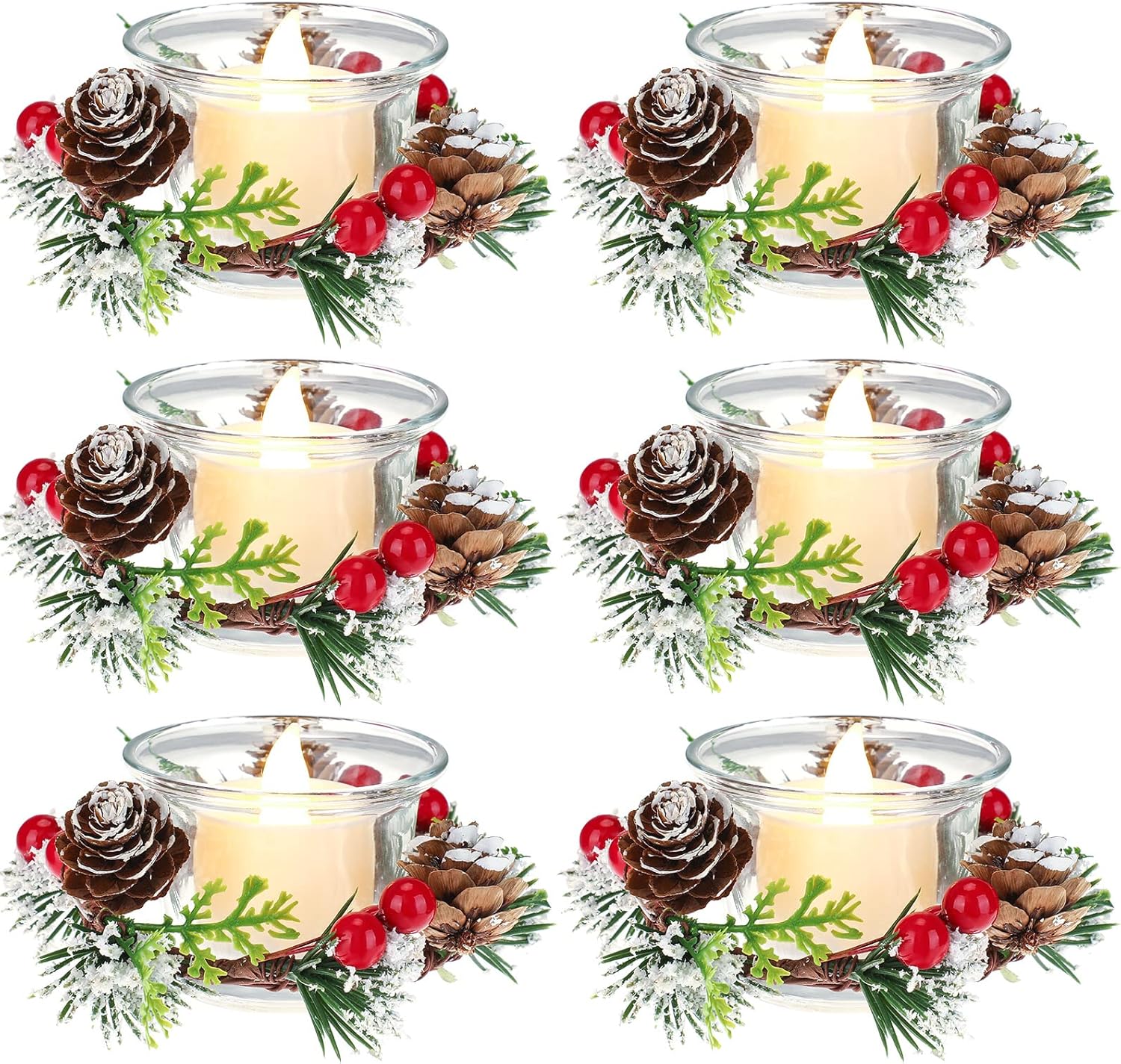 18 piezas de vela de Navidad candelabros de bayas artificiales con candelita de vidrio y velas votivas para decoración de Navidad