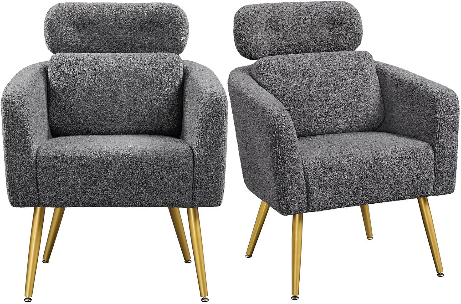 Yaheetech Silla decorativa, acogedora silla de sala de estar con reposacabezas ajustable, silla de tocador Boucle con almohada lumbar y patas