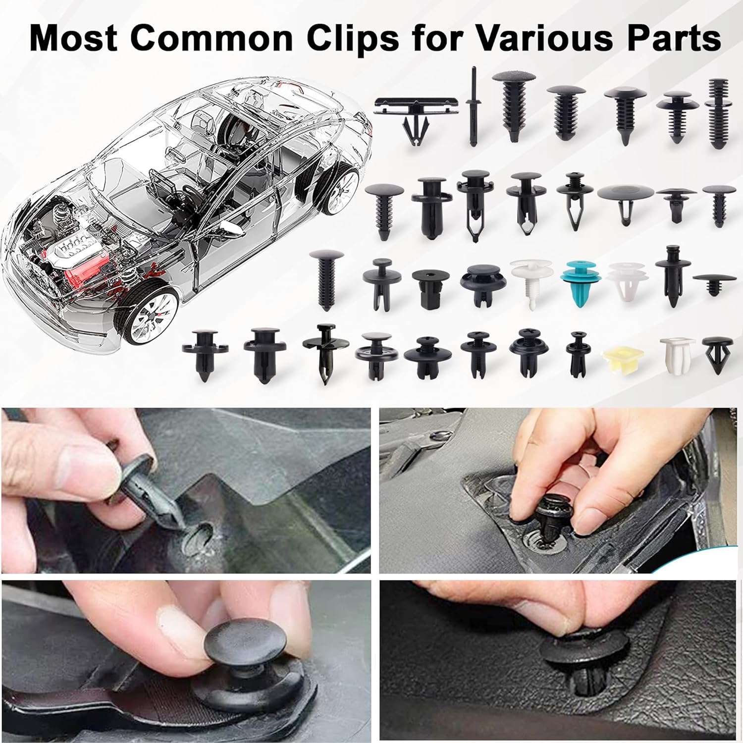 Clips para automóvil, 1301 unidades, clip de retención de automóvil de doble extremo para árbol de Navidad, protector de parachoques, guardabarros,