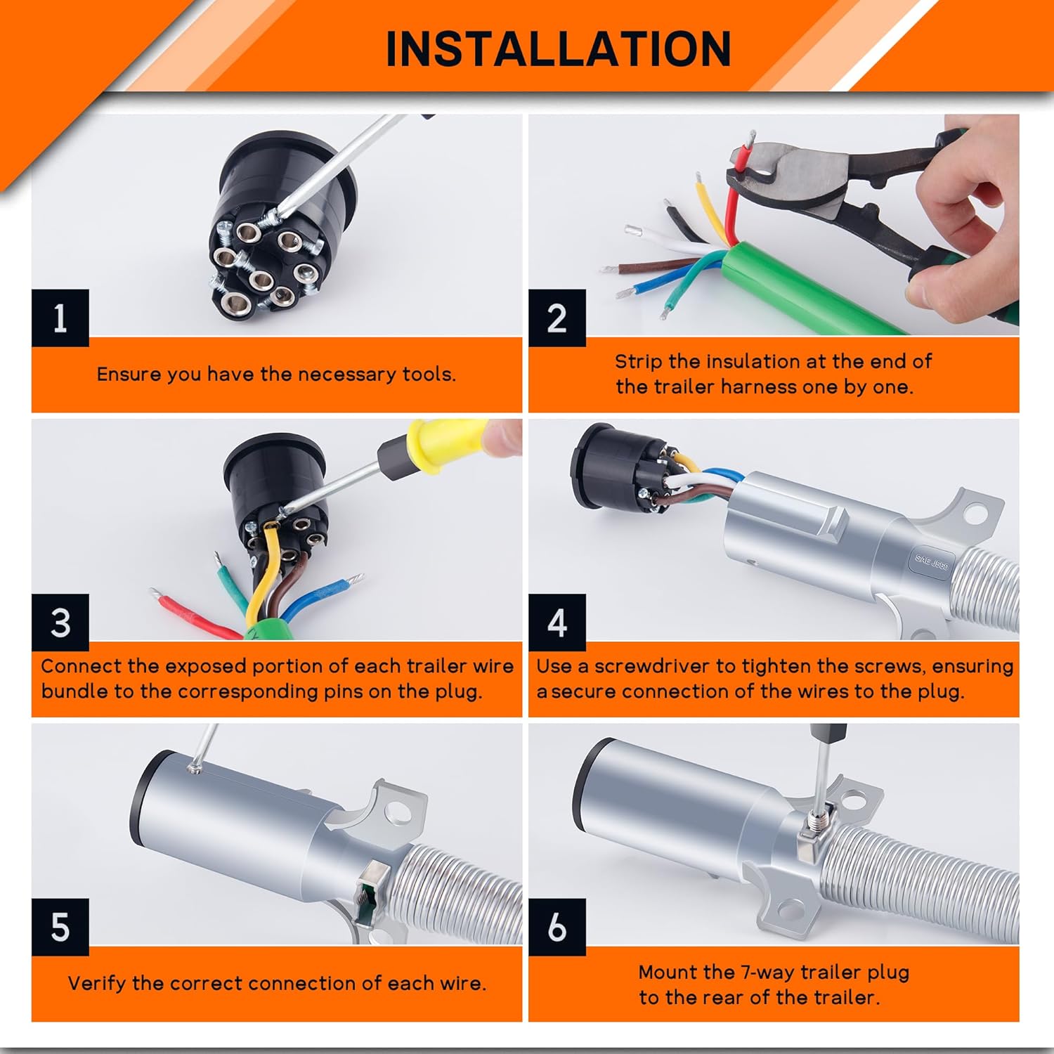 Enchufe de repuesto de 7 vías, conector de remolque de 7 pines, conjunto de enchufe fundido a presión resistente, con protector de resorte,