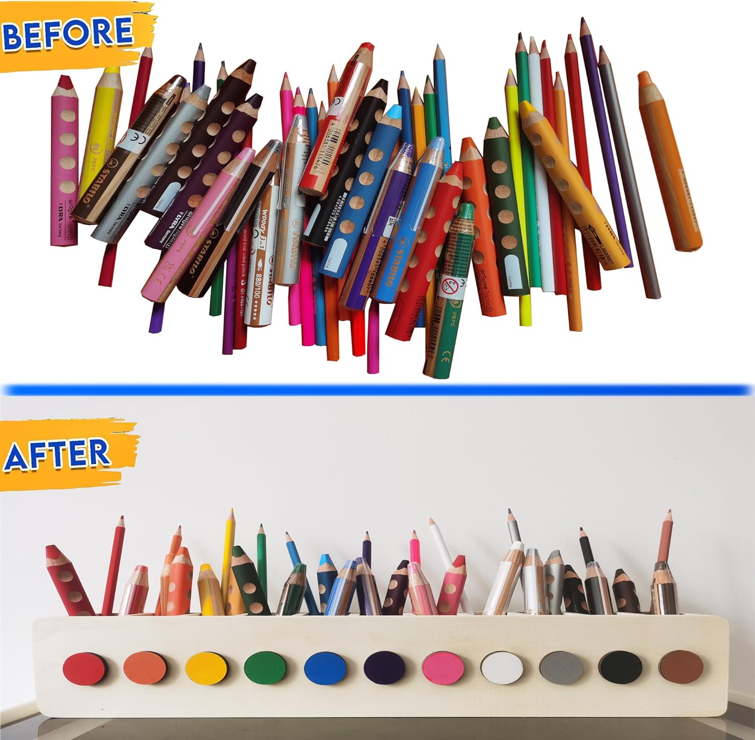 Montessori – Soporte para bolígrafos de madera para niños, organizador de escritorio de clasificación de colores para niños de jardín de infantes