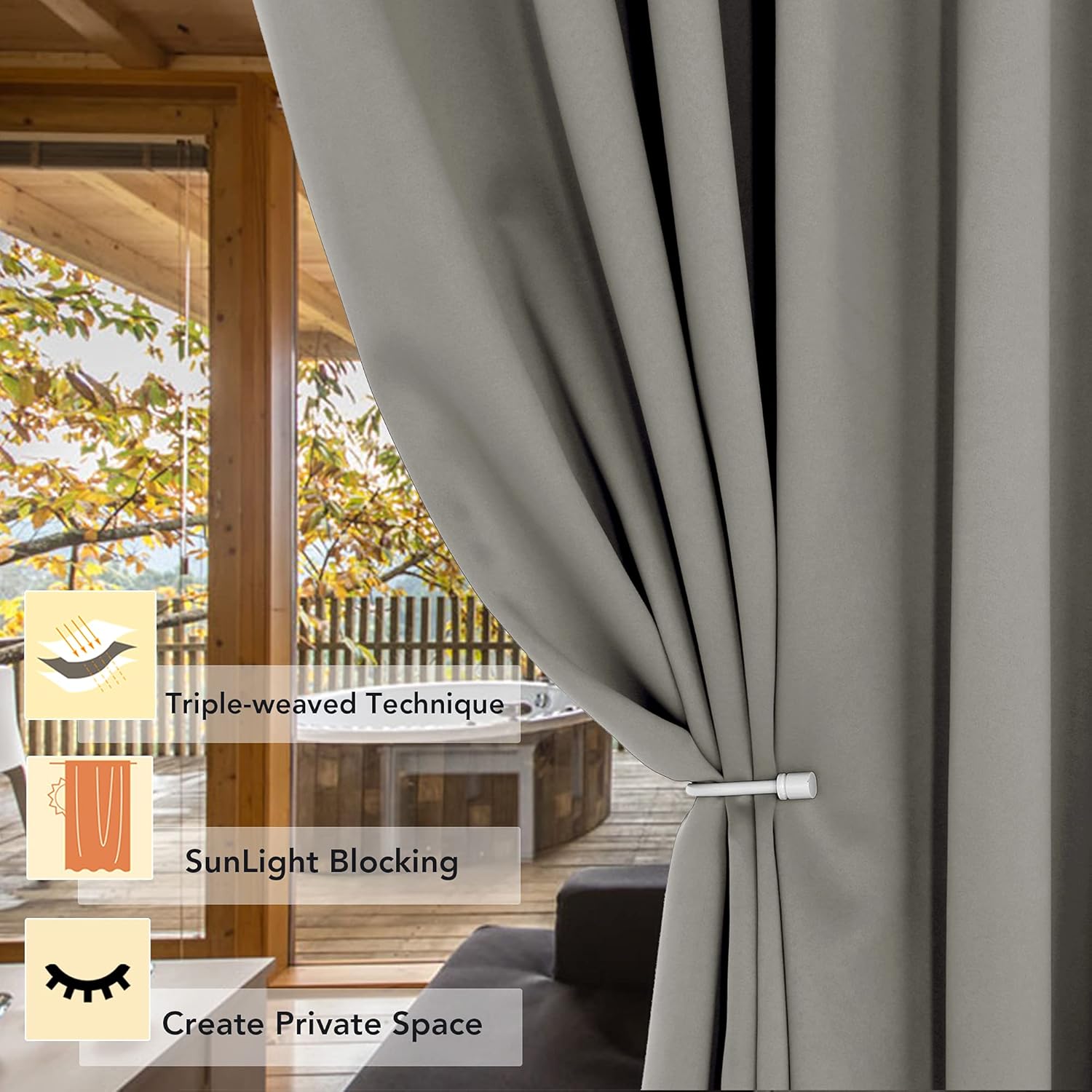 Bonzer – Cortinas de oscurecimiento y separación de ambientes, anchas, privacidad total, con ojales, para puerta corredera de patio, 5.8pies de