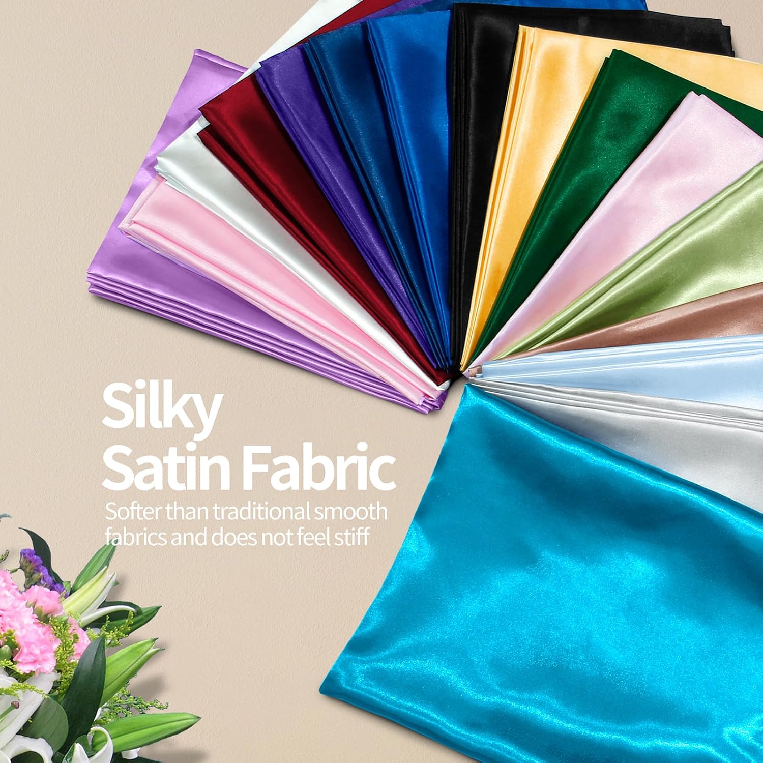 Homiest Turquoise Satin Fabric by The Yard, 3 Yards x 58 Inch Charmeuse Satin Fabric Silky & Shiny Cloth Fabric, Smooth Bridal Satin Fabric for