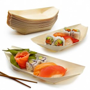 Paquete de 50 botes de sushi biodegradables extra grandes de 10 pulgadas. Platos de aperitivo 100% desechables. Bandejas de alimentos de madera Paquete de 50 botes de sushi biodegradables extra grandes de 10 pulgadas. Platos de aperitivo 100% desechables. Bandejas de alimentos de madera
