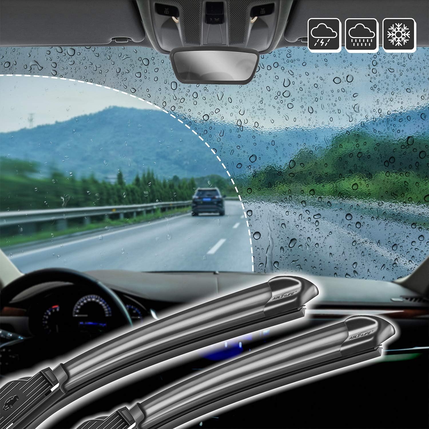 ABLEWIPE Limpiaparabrisas de automóvil de 20 pulgadas + 19 pulgadas para ventana delantera (juego de 2)