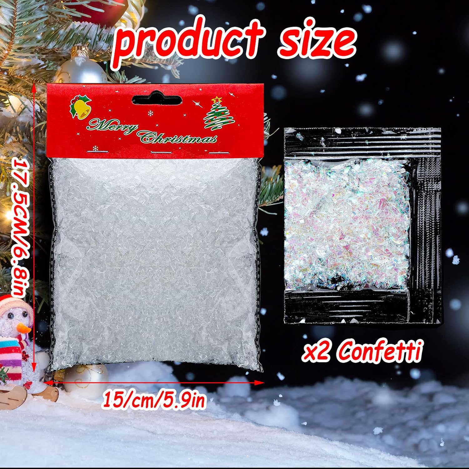 Hungdao Relleno de polvo de nieve artificial de invierno, copos de nieve falsos, decoración de nieve para manualidades, nieve brillante para