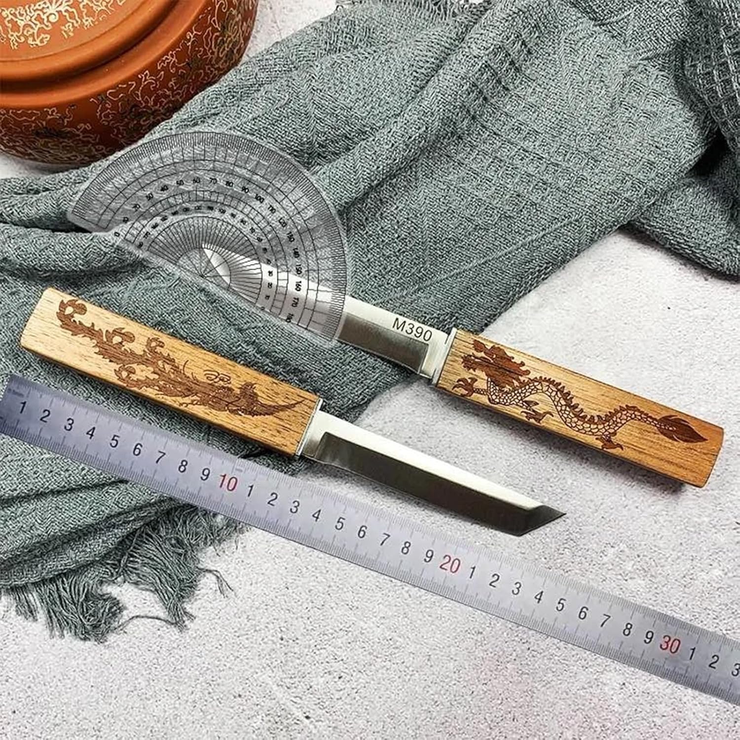 Juego de cuchillos de doble filo 2 en 1 hechos a mano con dragón y fénix, práctico cuchillo de cocina con funda, cuchillo de cocina de acero
