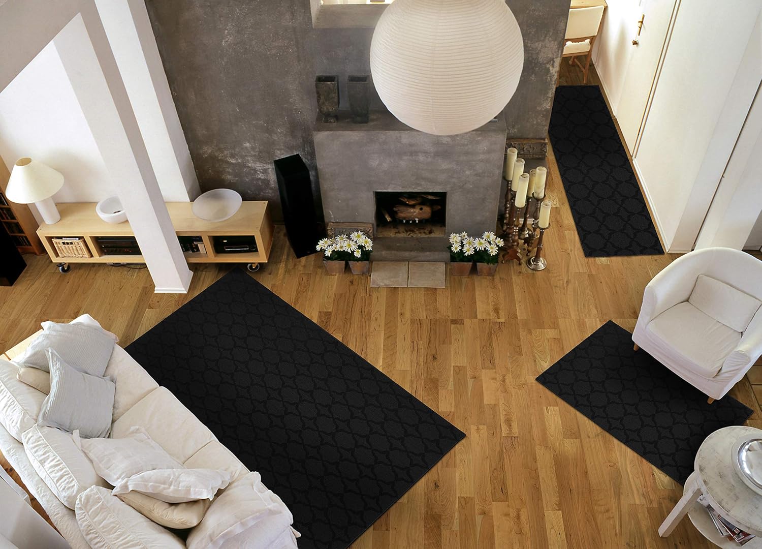 Garland Rug Sparta – Juego de 3 alfombras (5 x 7 pies, 3 x 4 pies, 24 x 60 pulgadas), color negro