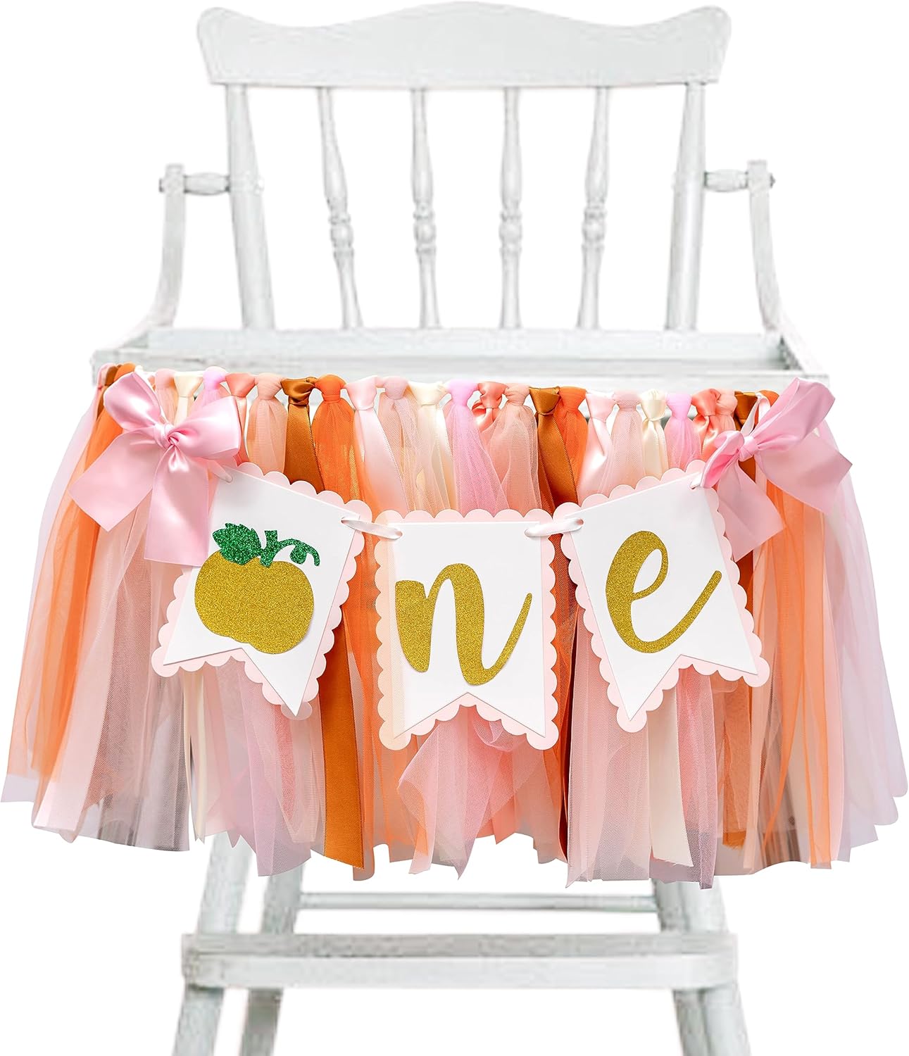 Cartel de calabaza para silla alta, decoración de primer cumpleaños, decoración de fiesta de primer cumpleaños, pancarta de cinta rosa naranja para