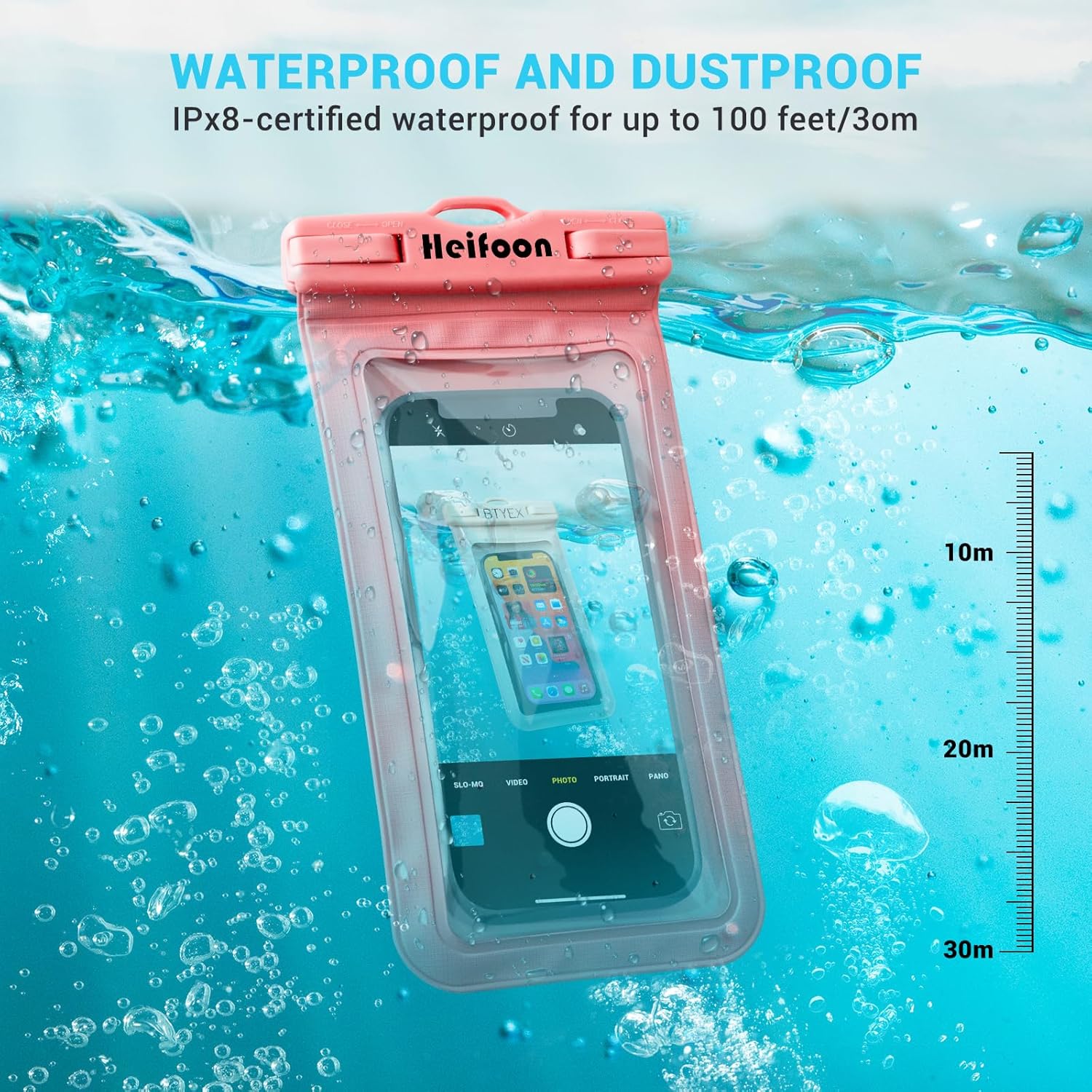 Heifoon Funda impermeable universal para teléfono celular con cordón para iPhone 15 14 13 12 Pro Max Xs Max XR X 8 7 6S Plus SE, Galaxy S22 S21 S20