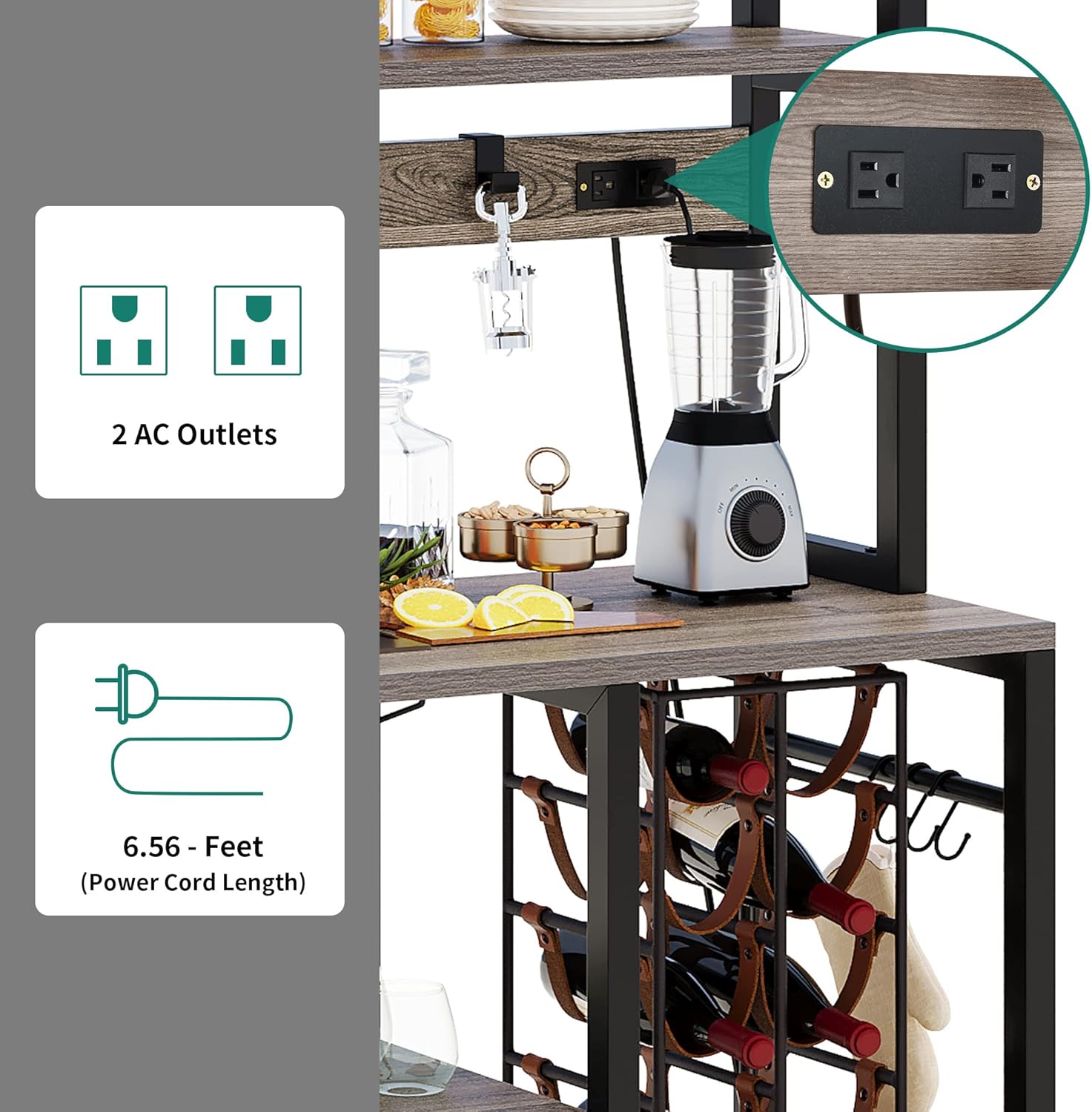 YITAHOME Barra de café con toma de corriente, soporte pequeño para microondas de cocina, estante para panaderos, estantes de almacenamiento de