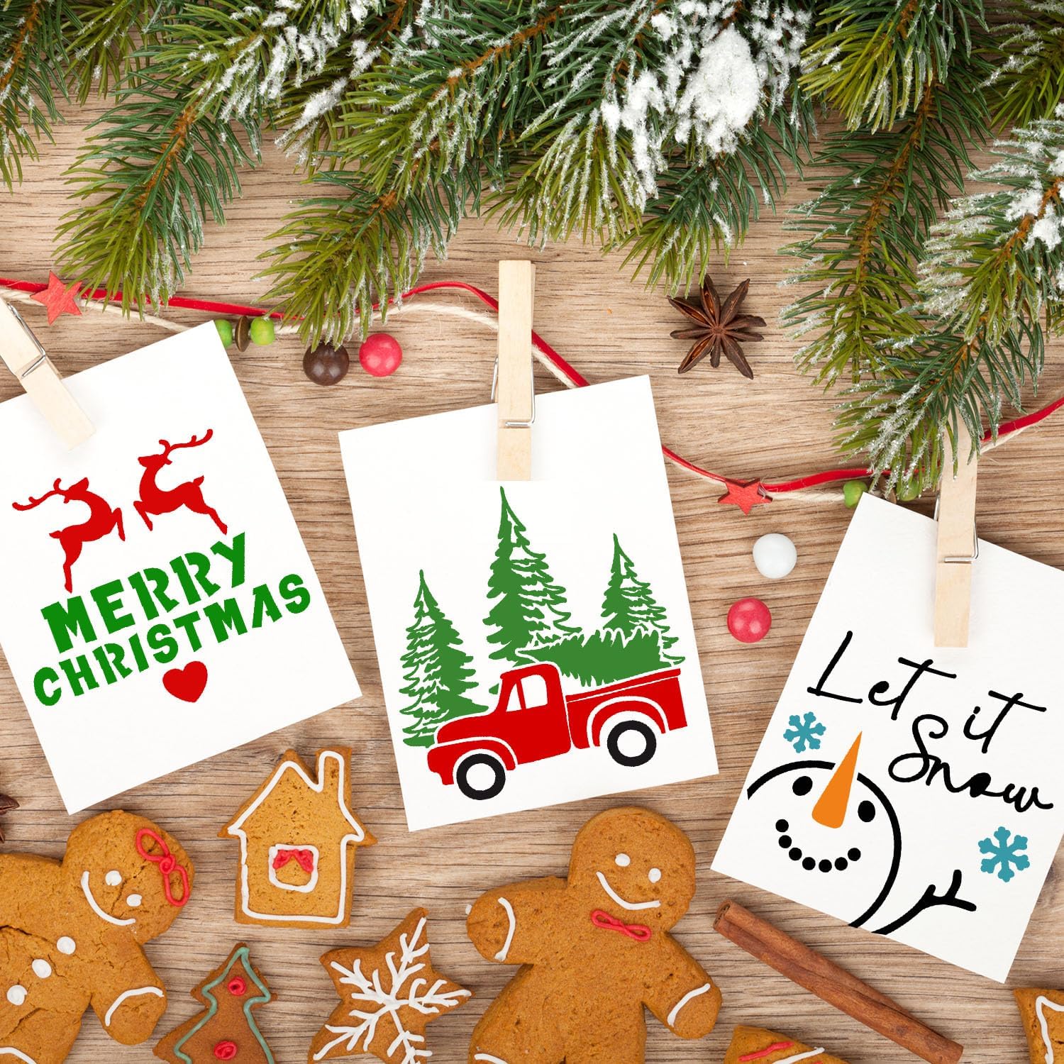 Plantillas de Navidad de 3 pulgadas para pintar sobre madera, 30 plantillas pequeñas de Navidad para árbol de Navidad, bandeja escalonada, bandeja