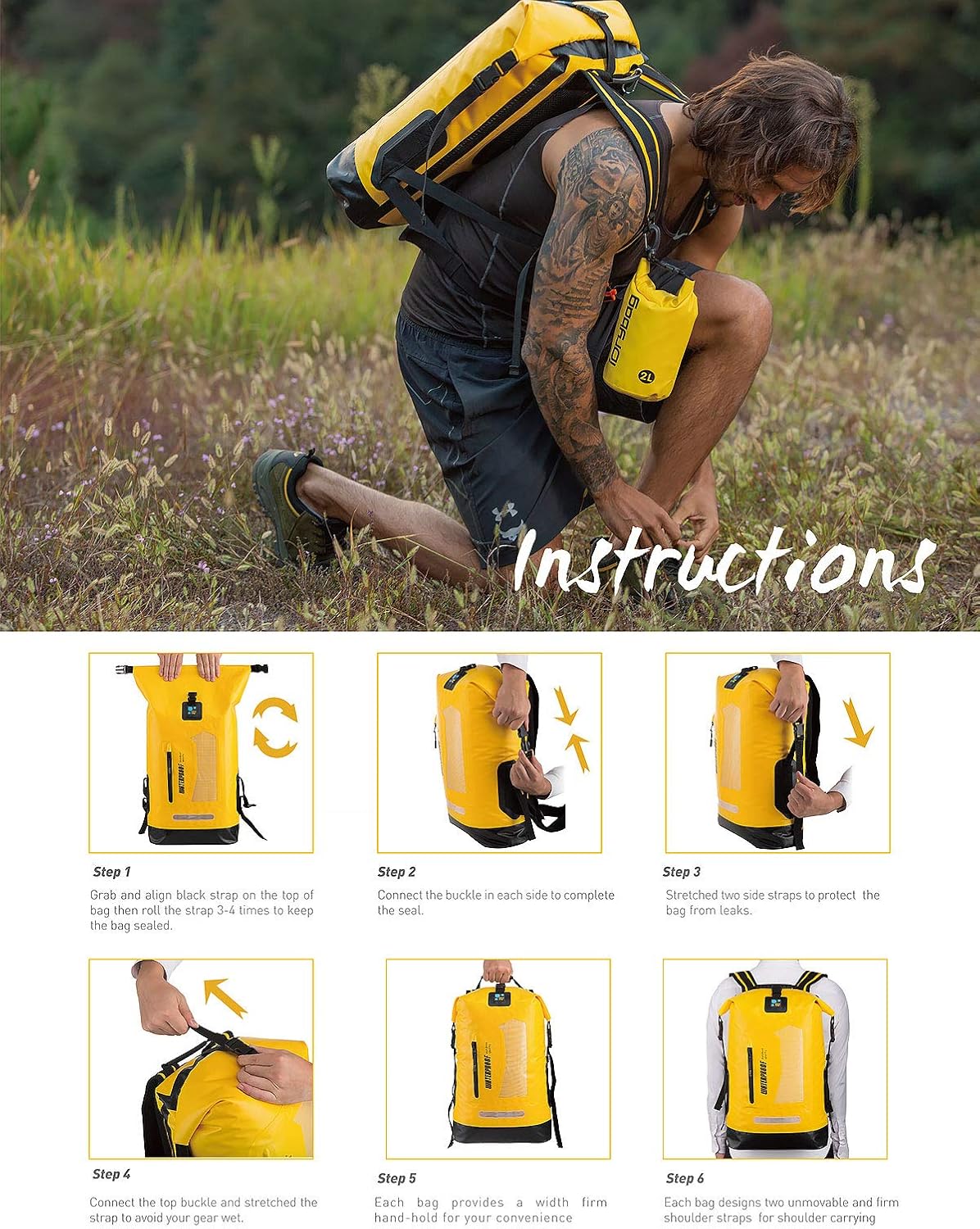 Mochila Idrybag impermeable para deportes acuáticos, saco estanco para senderismo, con tiras de hombros, de 5.28, 7.93 y 10.57 galones