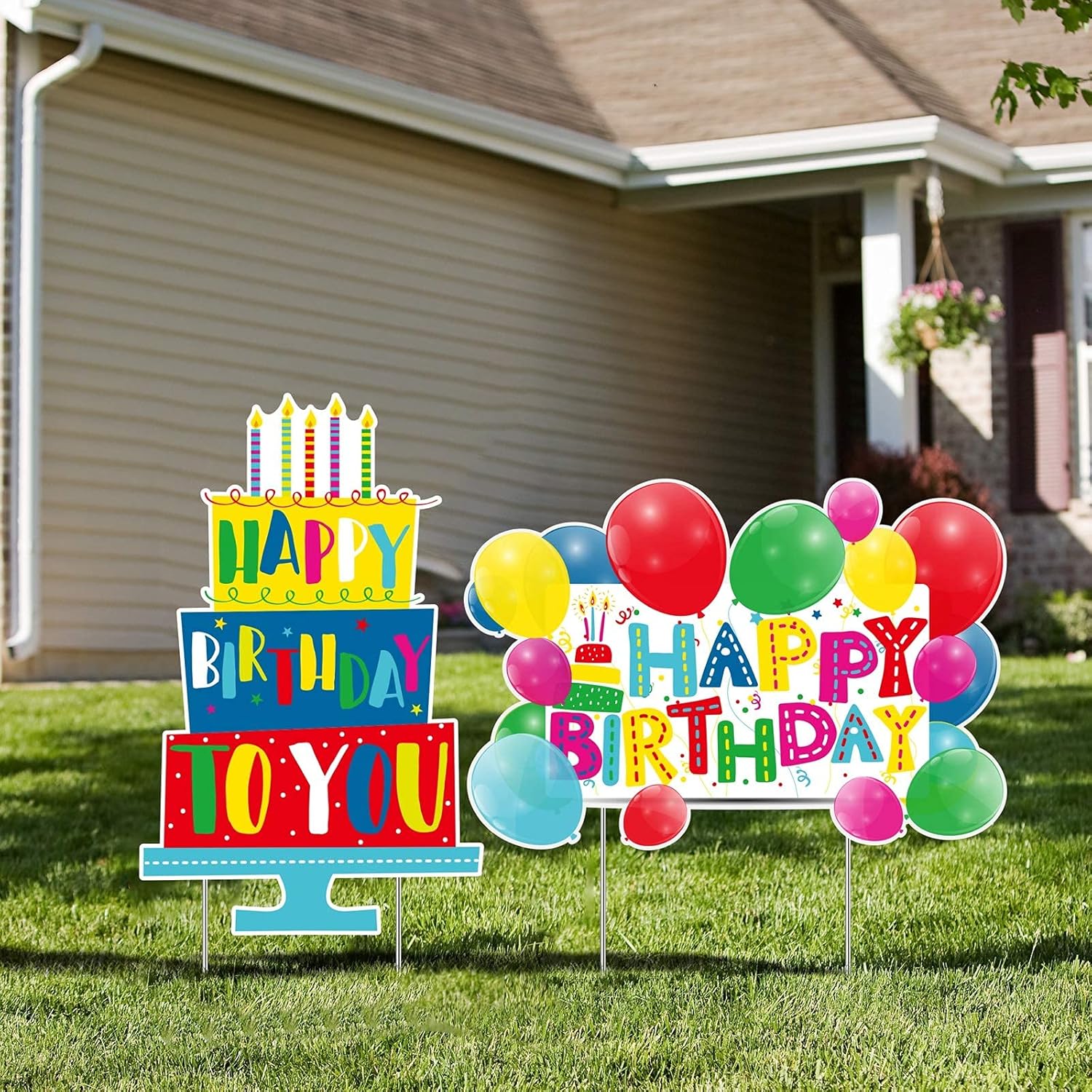 URATOT Paquete de 2 letreros de cumpleaños para patio, decoración de césped al aire libre, para tartas de cumpleaños, globos de cumpleaños, letreros