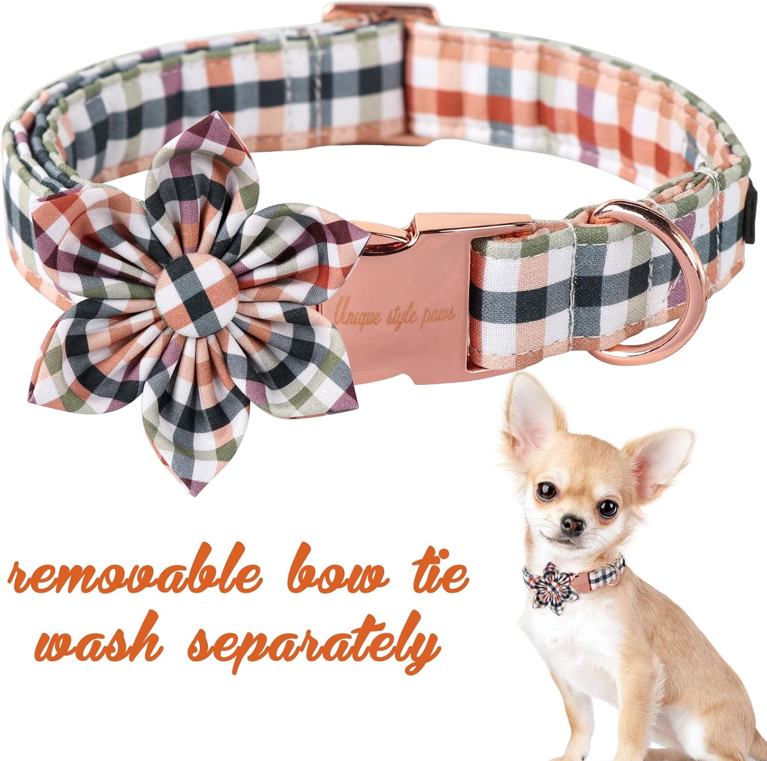 Unique Style Paws Collar de perro de algodón con lazo floral a cuadros coloridos collar de perro con pajarita para perros pequeños, medianos y
