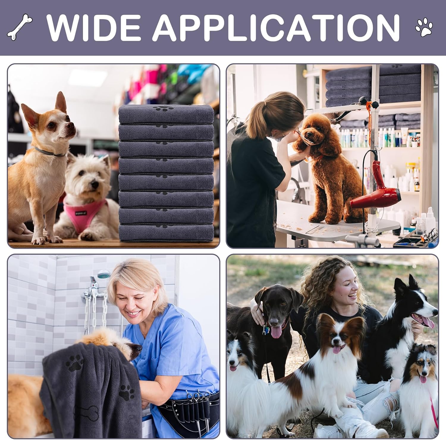 8 toallas a granel para perros y gatos, toallas para mascotas, toallas de microfibra de secado rápido con patas de perro, suministros de baño
