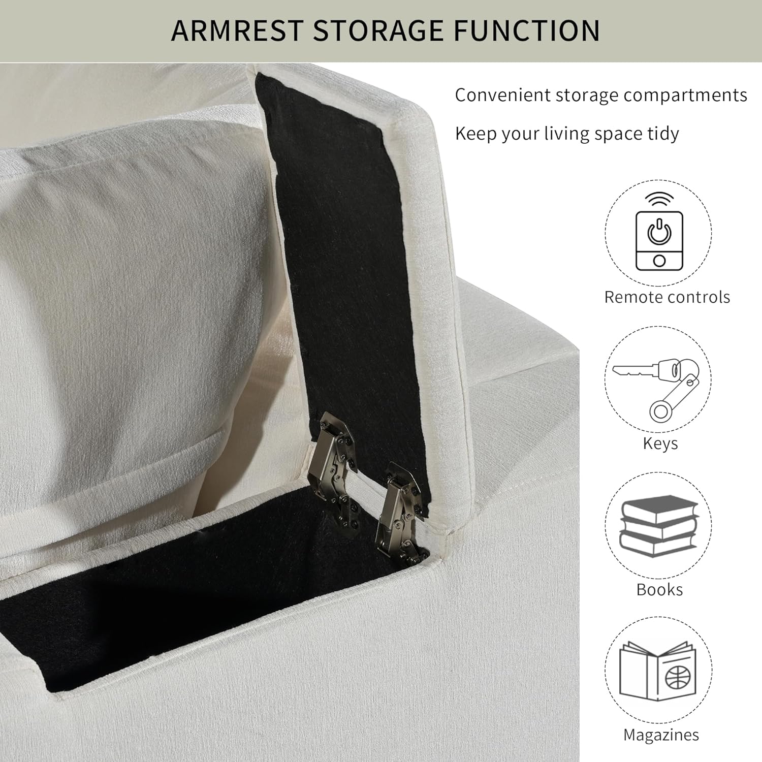 Sofá modular modular en forma de L de 4 plazas con puertos de carga USB, carga inalámbrica y altavoz Bluetooth integrado en el brazo, sofá cama