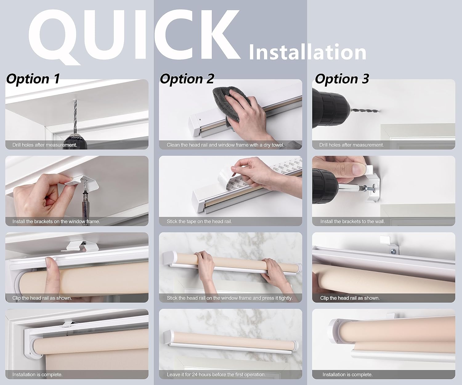 Persianas enrollables sin cordones, sin herramientas, sin cordones, filtrado de luz, con aislamiento térmico, protección UV, persianas de privacidad