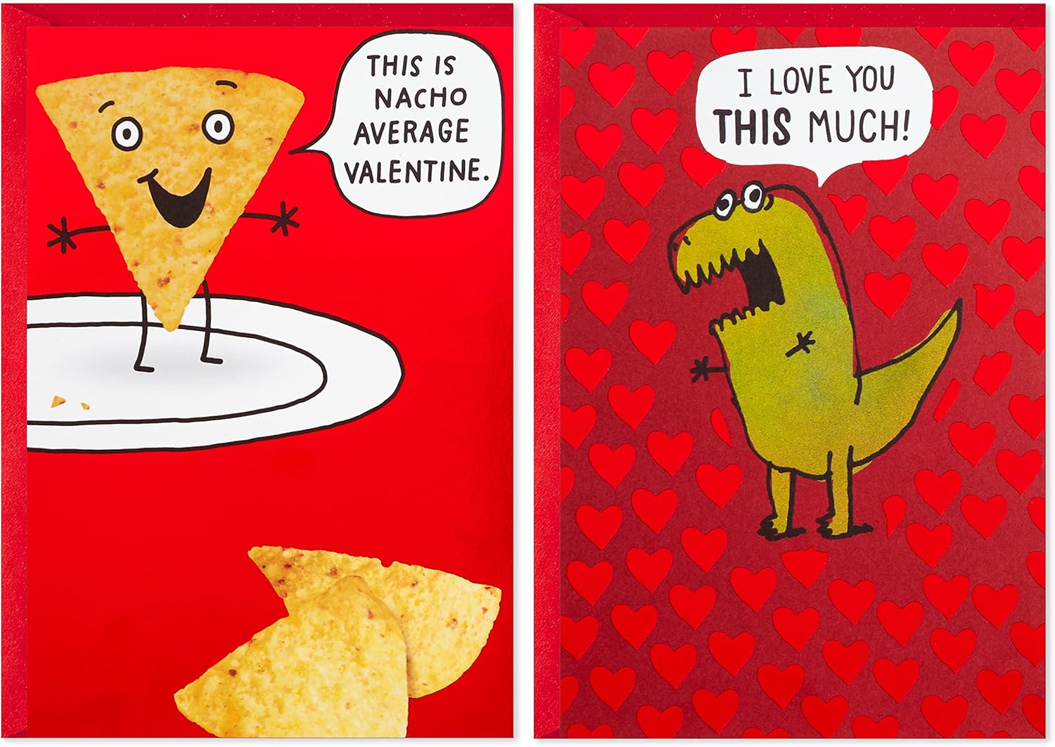 Hallmark Shoebox – Paquete de 2 tarjetas divertidas para el día de San Valentín (Dinosaurio, Nachos)