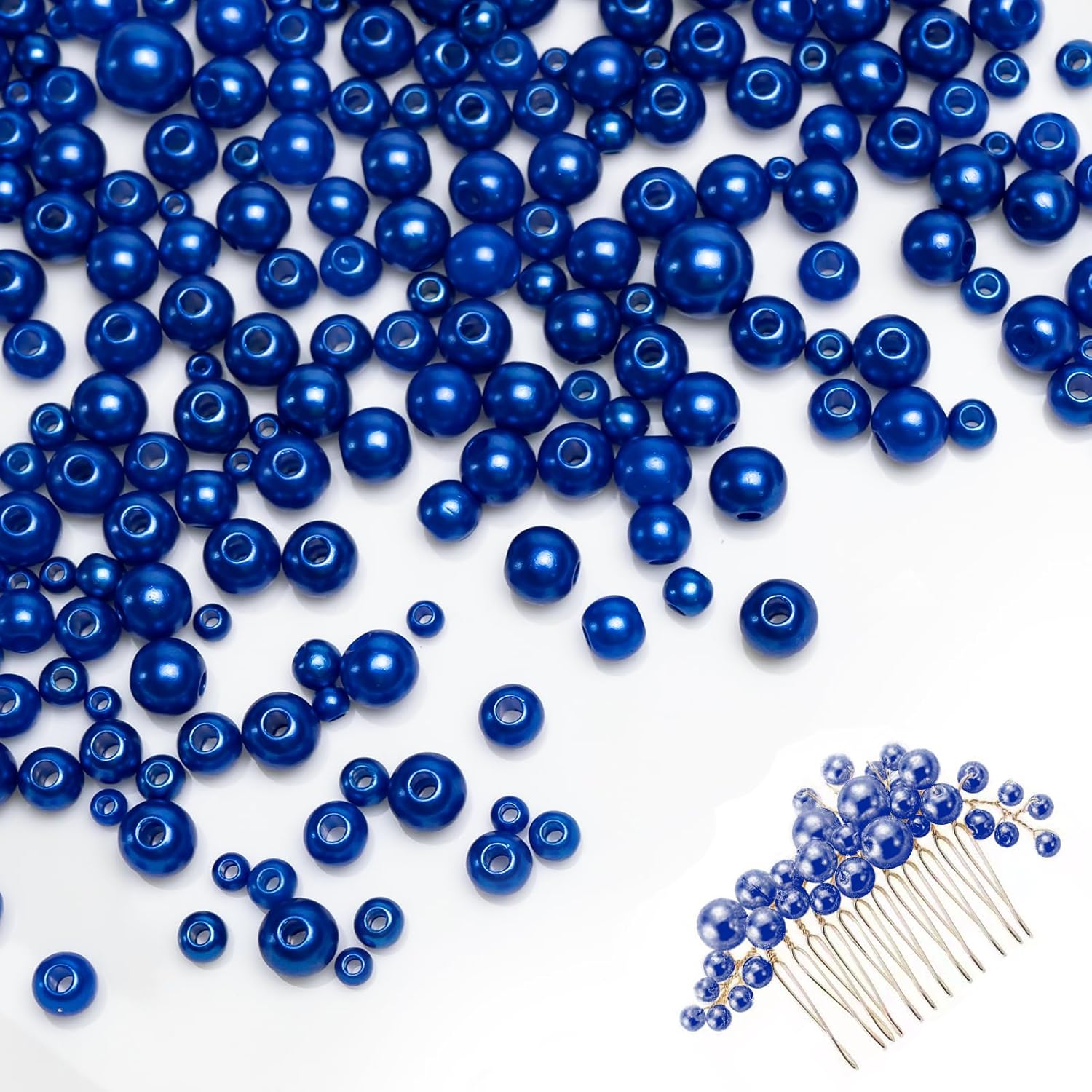 900 cuentas de perlas para la fabricación de joyas, cuentas de perlas azules con agujero de 0.118 in, 0.157 in, 0.197 in, 0.236 in, 0.315 in,