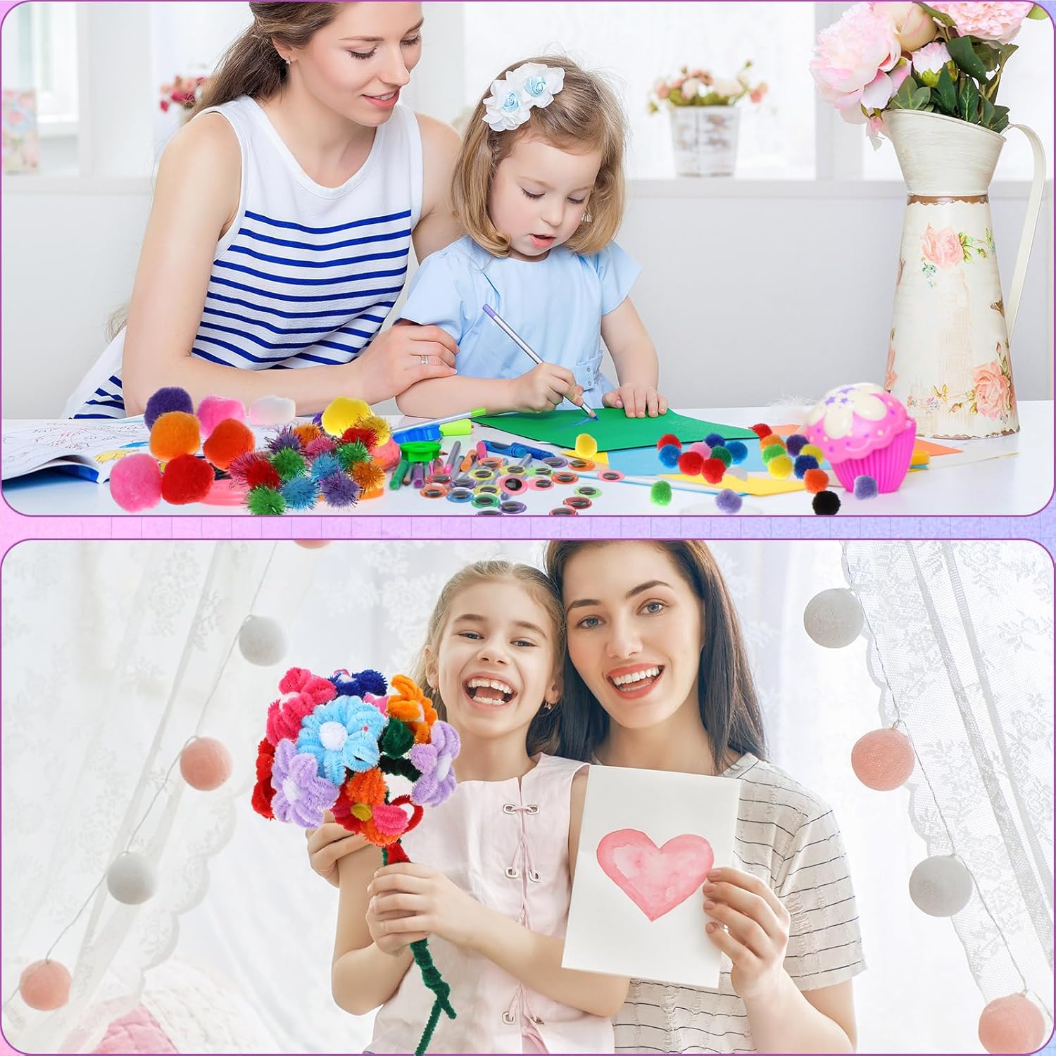 Liliful 5522 piezas de suministros de arte y manualidades para niños pequeños, incluye limpiapipas, pompones, papel colorido, ojos pegajosos,