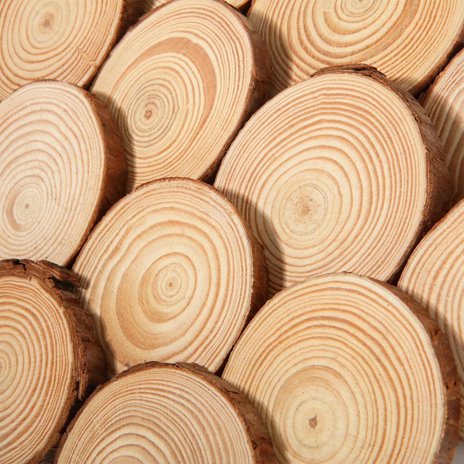 QTLCOHD 50 piezas de rebanadas de madera natural de 2.8 a 3.1 pulgadas, adornos de rebanadas de madera sin terminar, círculos de madera sin perforar