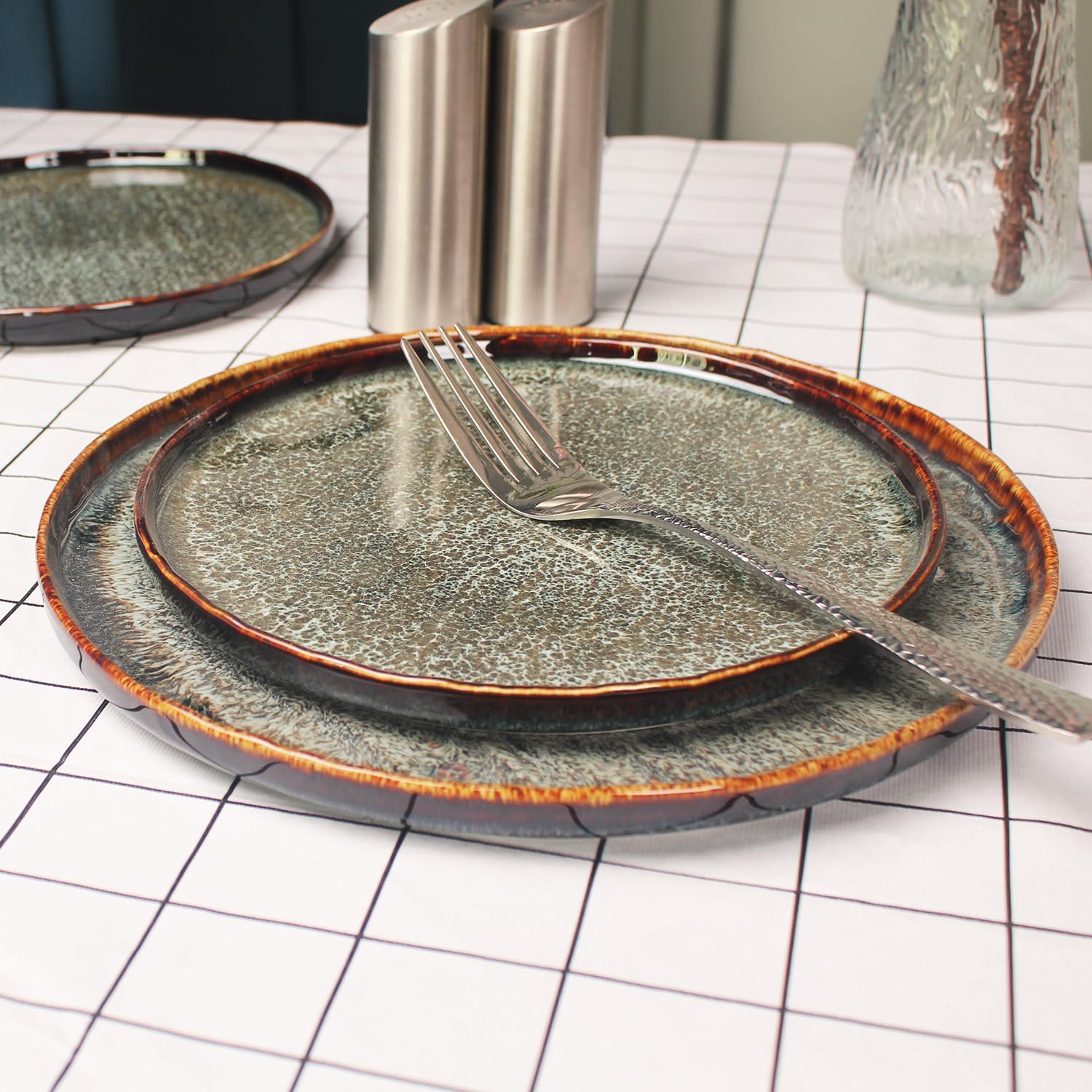 jinsongdafa Juego de 4 platos llanos de porcelana para aperitivos, platos principales para carne, pan, risotto, pasta, ensalada, aptos para