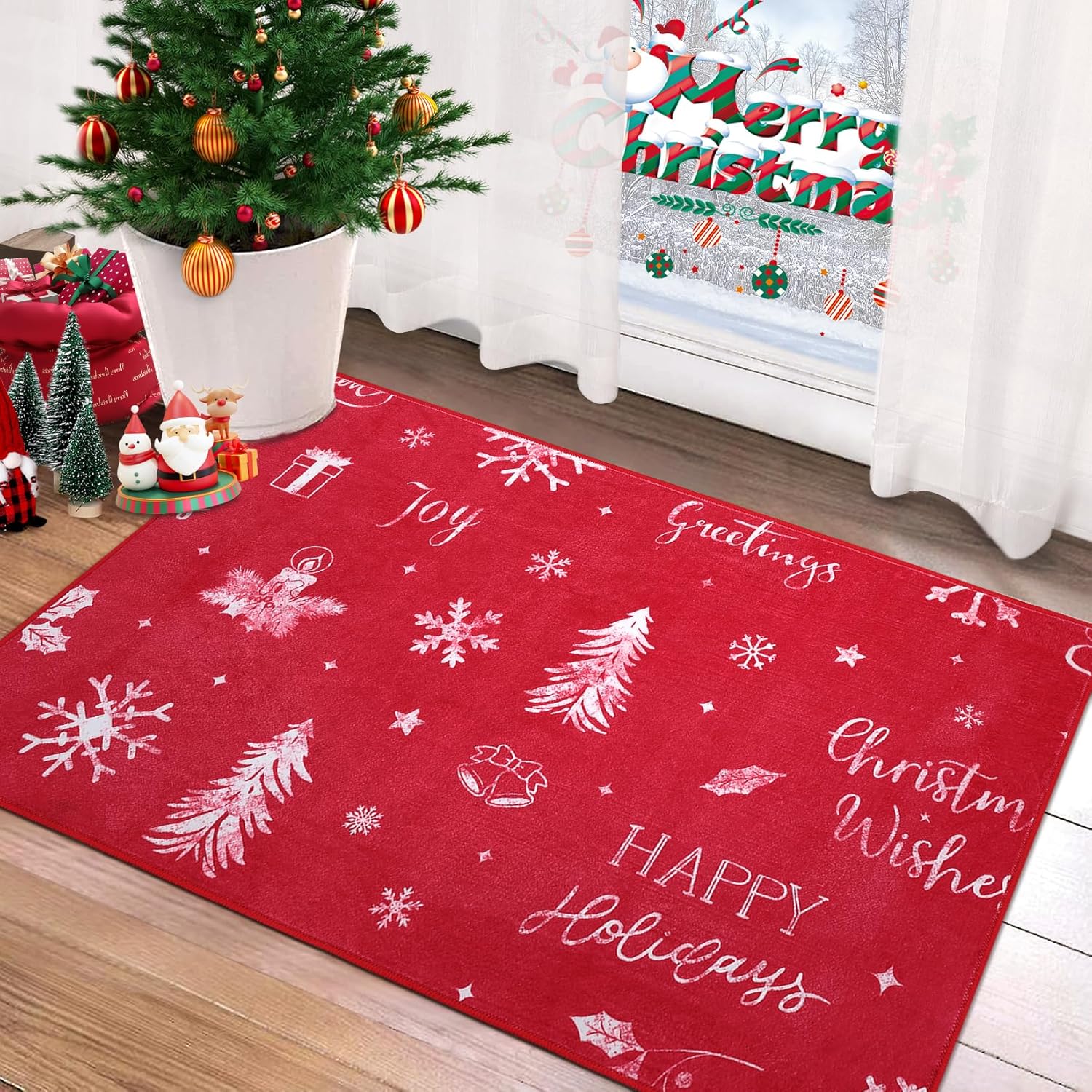 Tapete de Navidad de 2 x 3 pulgadas, tapete decorativo de bienvenida de invierno, antideslizante, lavable, para baño, cocina, entrada, interior y