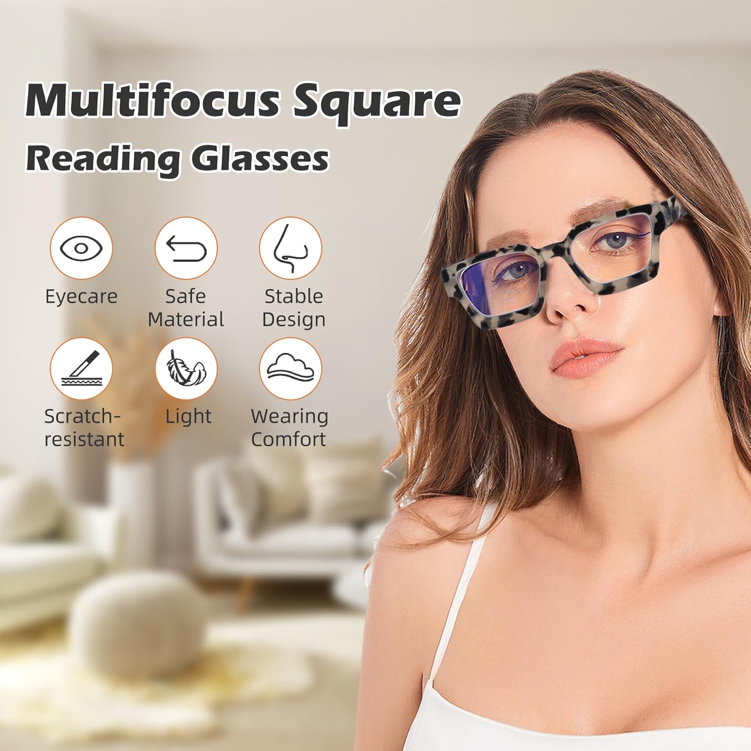 LOVIVY Paquete de 3 lentes de lectura multifocales progresivos para mujeres y hombres, de gran tamaño, retro, cuadrados, multienfoque, lectores
