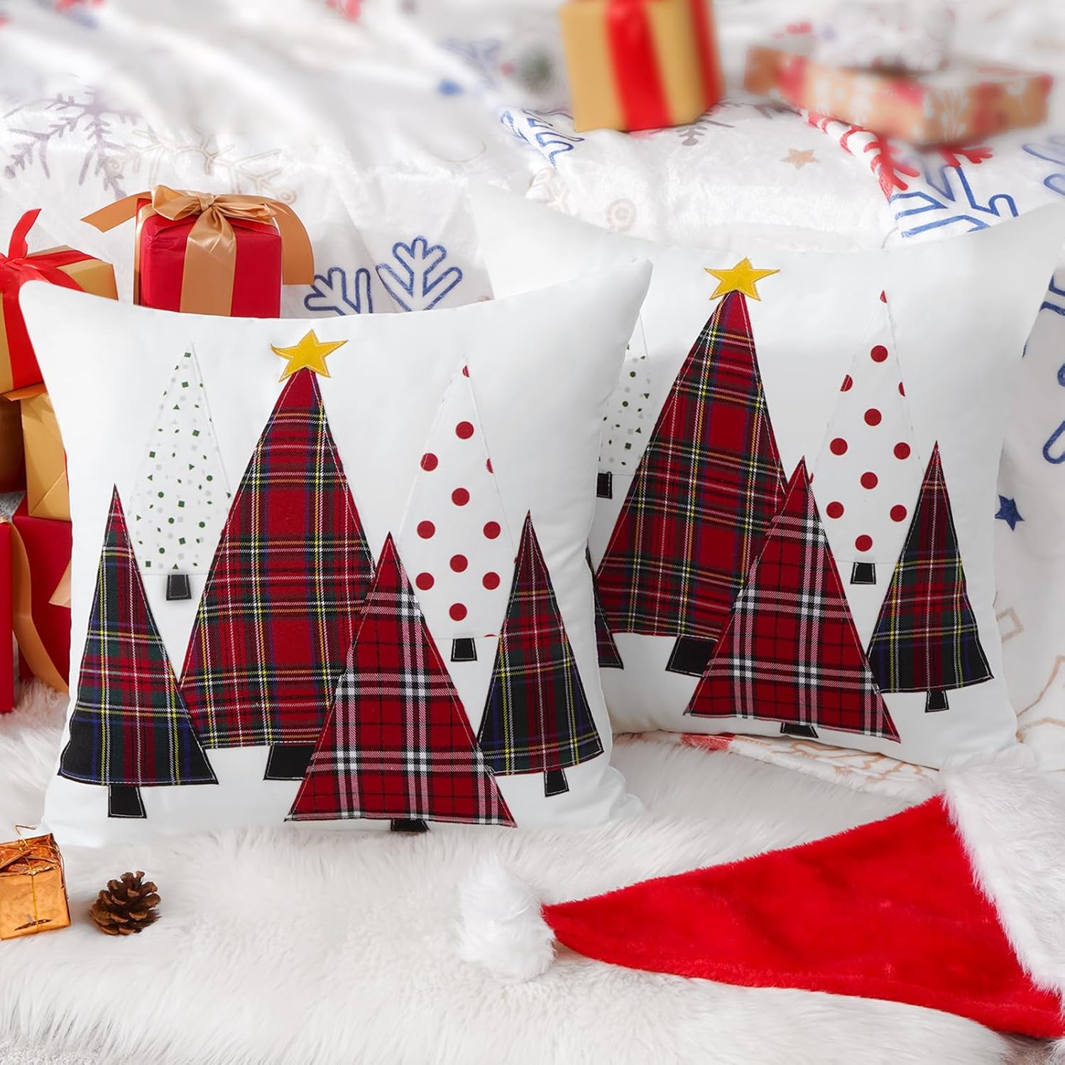 Juego de 2 fundas de almohada navideñas de 18 x 18 pulgadas para invierno, fundas de almohada suaves decorativas para sofá, silla, muebles, banco,