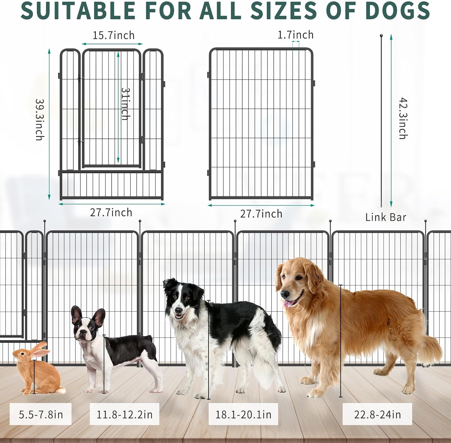 Musen Corralito para perros para interiores y exteriores, 8 paneles de 40 pulgadas de altura, corral de ejercicio con puertas para perros grandes,