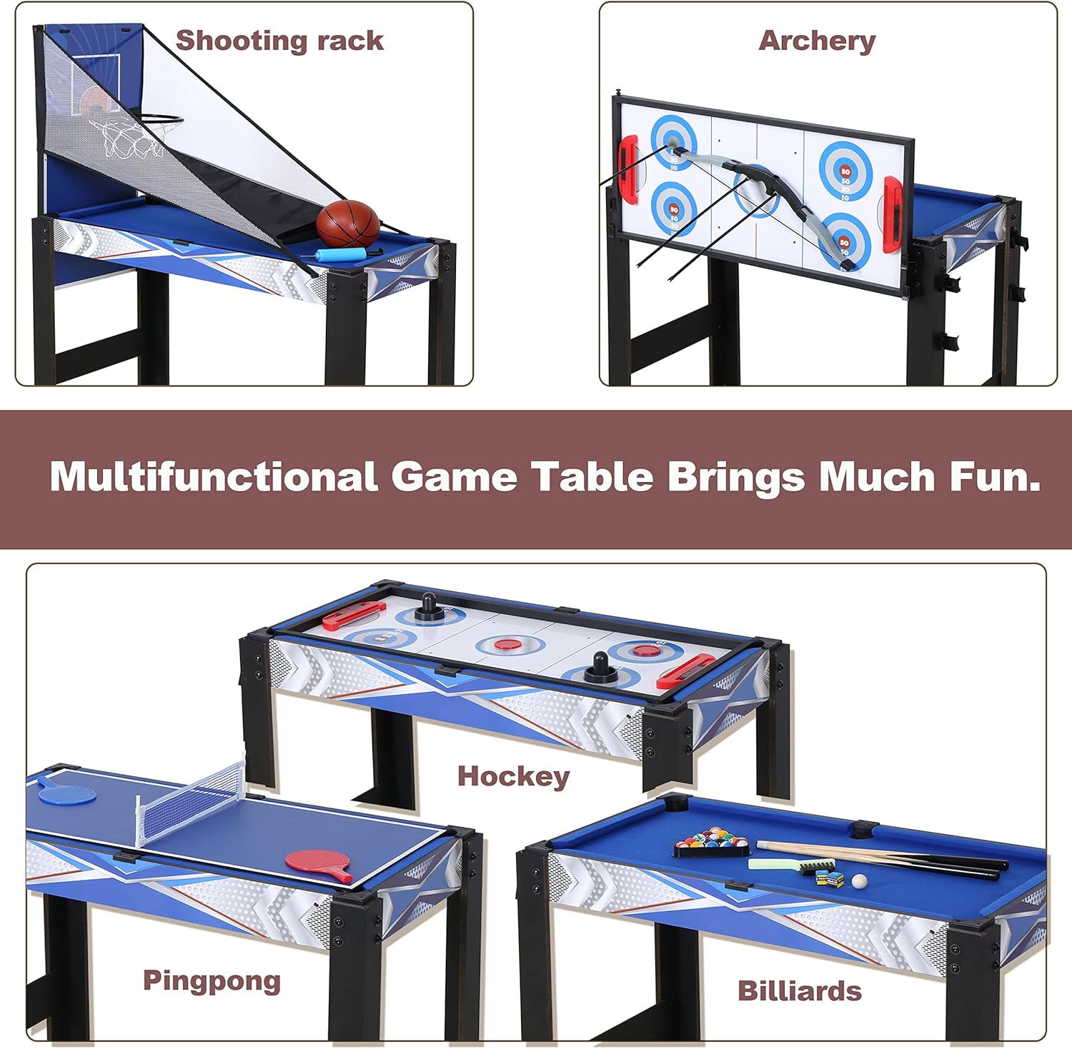 HLC Mesa de juego combinada múltiple de 3 pies 5 en 1, juego de mesa plegable de combinación de juegos múltiples con mesa de billar, mesa de hockey,