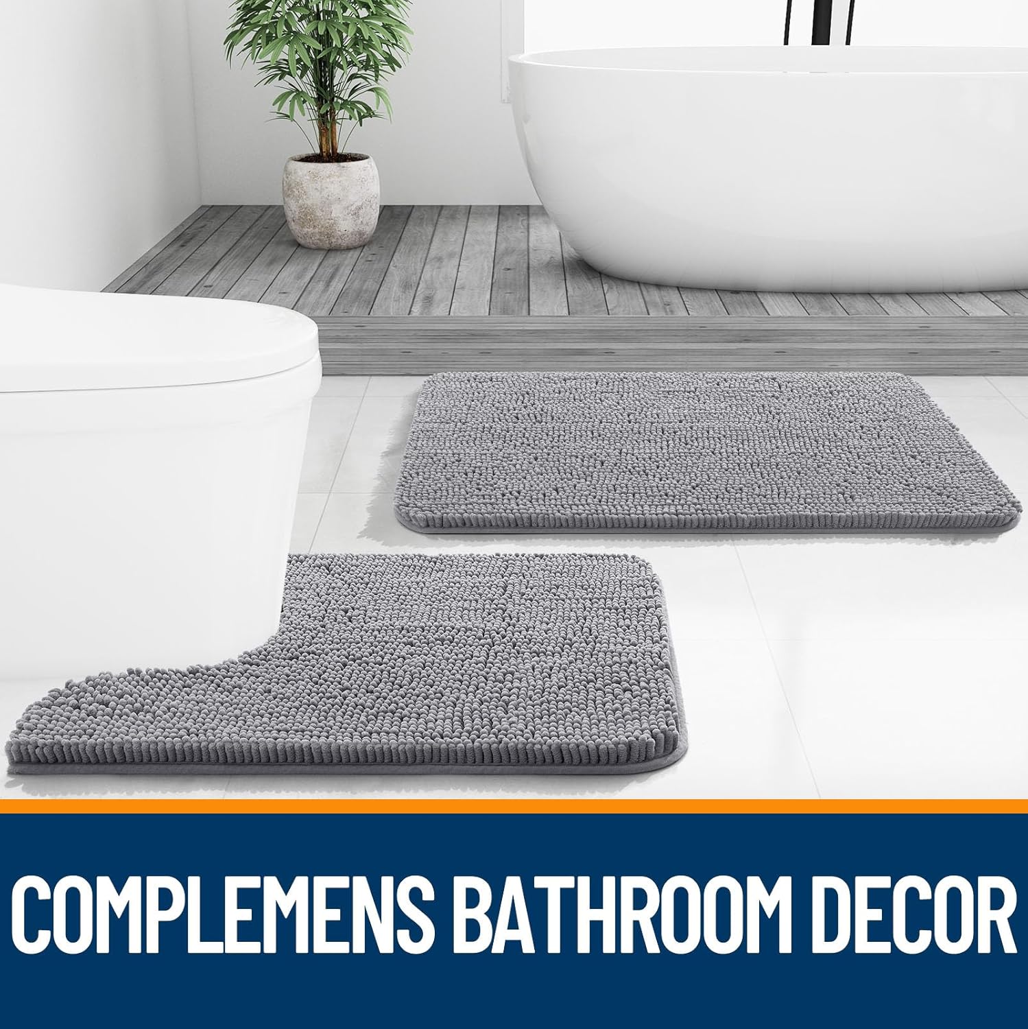 OLANLY Alfombras de baño de felpilla extrasuaves y absorbentes, antideslizantes, de secado rápido, lavables a máquina, para suelo de baño, bañera y