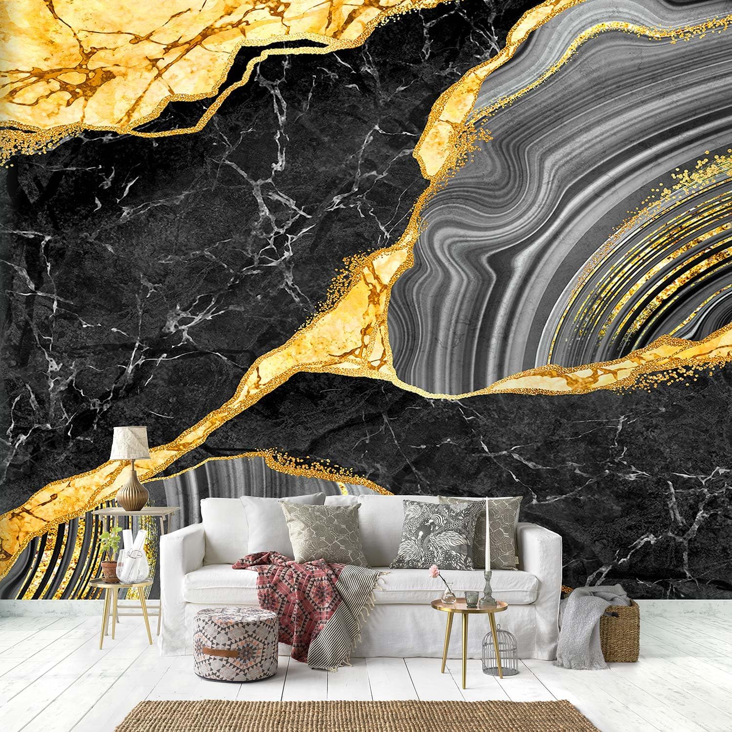 Papel tapiz de mármol negro y dorado para decoración de dormitorio (no despegar ni pegar)