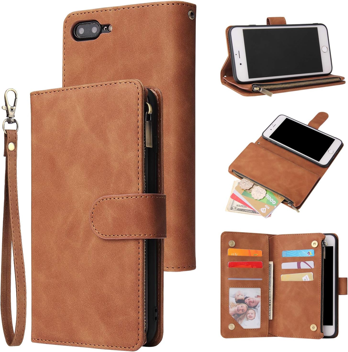 UEEBAI – Cartera clásica de cuero sintético con cierre magnético, funda de iPhone con cierre