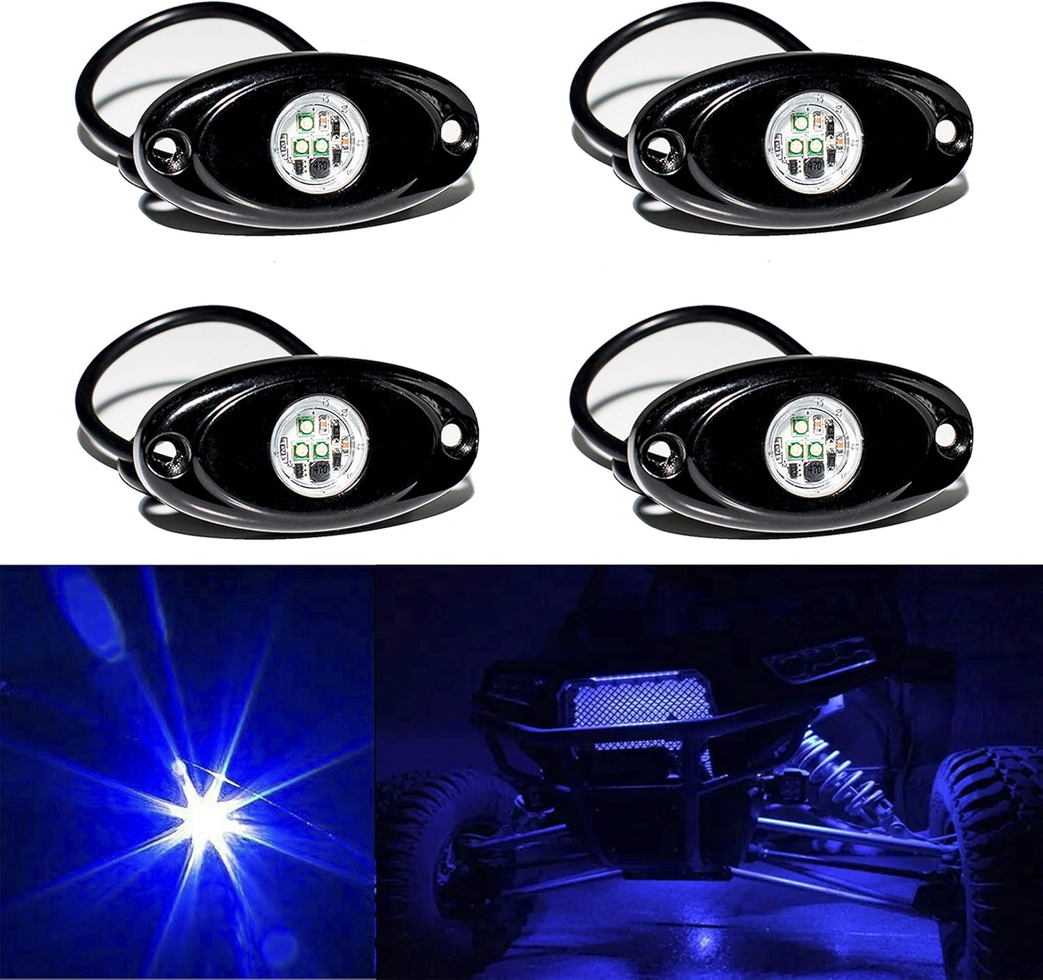 Luces de roca LED 4PODS, de neón impermeable, luz para bajos de la carrocería para automóvil, camioneta, ATV, UTV, SUV, Jeep Offroad, lancha