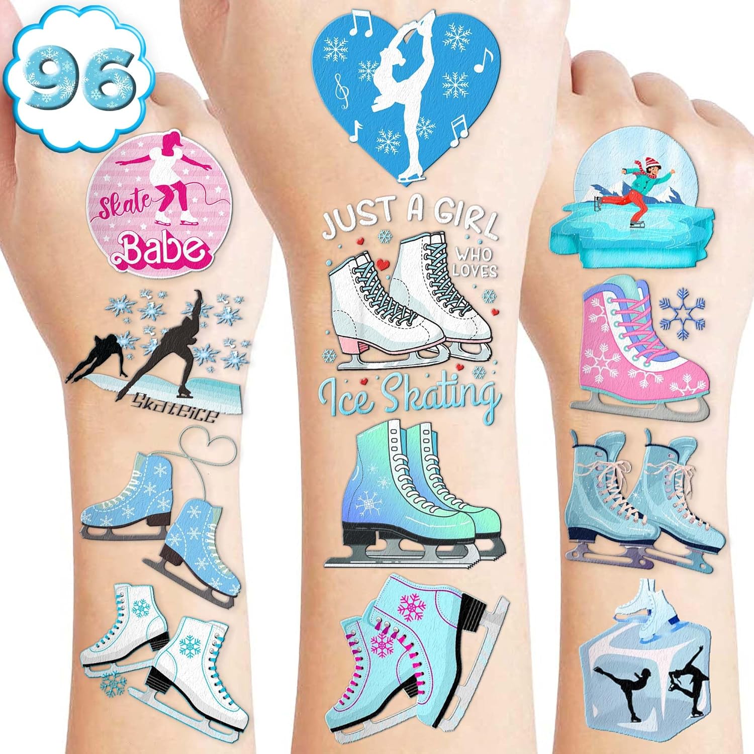 8 hojas (96 piezas) Patinaje sobre hielo Tatuajes temporales Tatuajes Temáticos Nieve Invierno Fiesta de Cumpleaños Decoraciones Favores Suministros