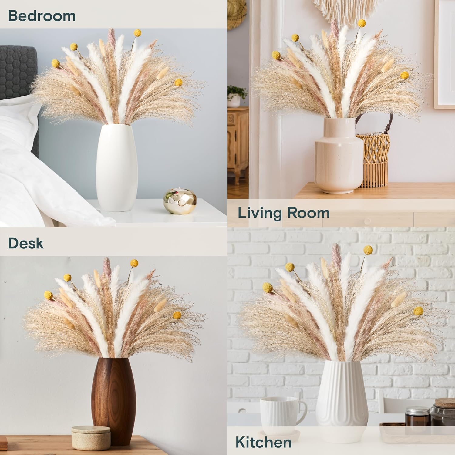 LuxClub 100 ramos de hierba seca de las pampas que contiene colas de conejo, boda, ramo de decoración del hogar, granja, decoración bohemia para el